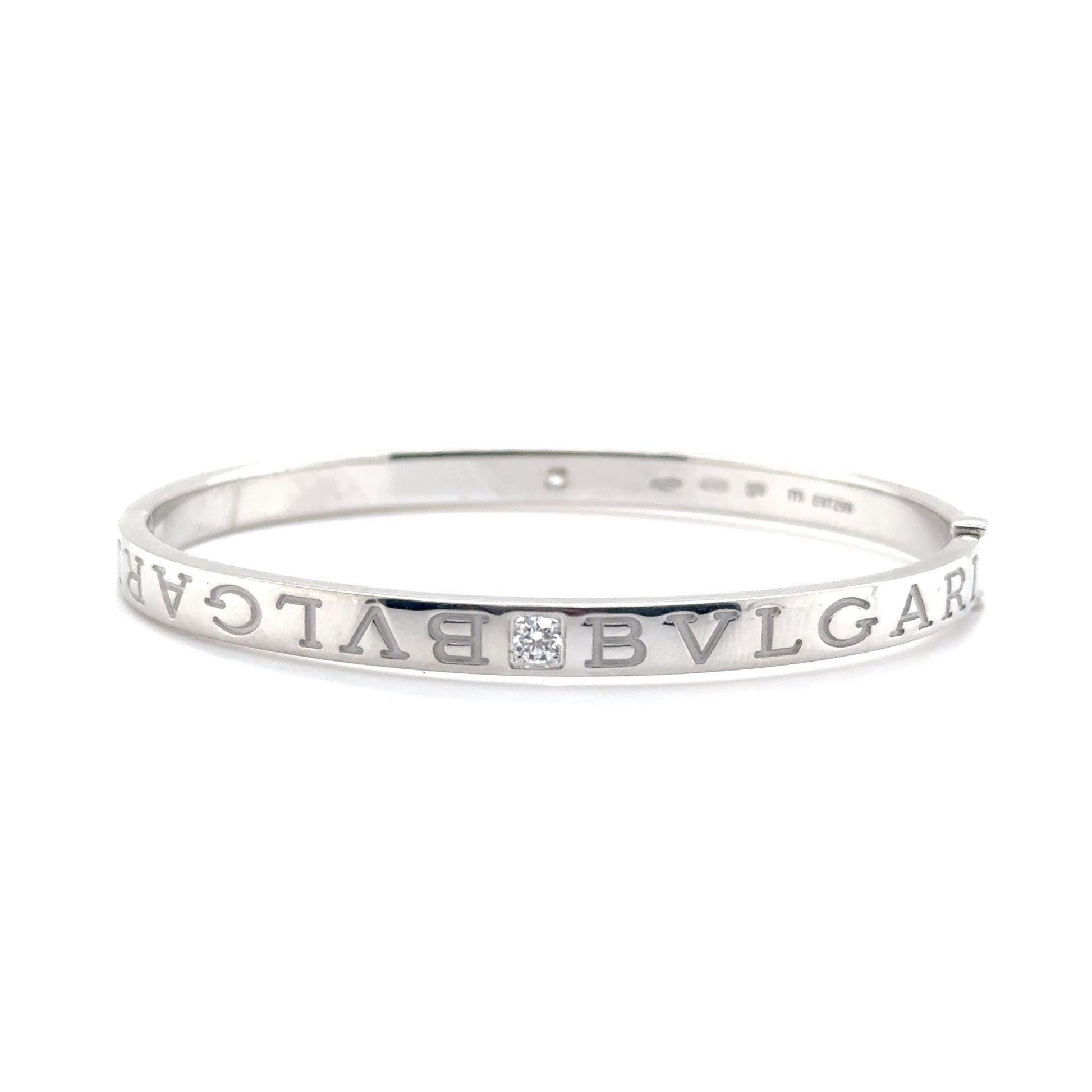 Bvlgari Bvlgari Bangle Bracelet 18K White Gold 2 Diamonds Size M
