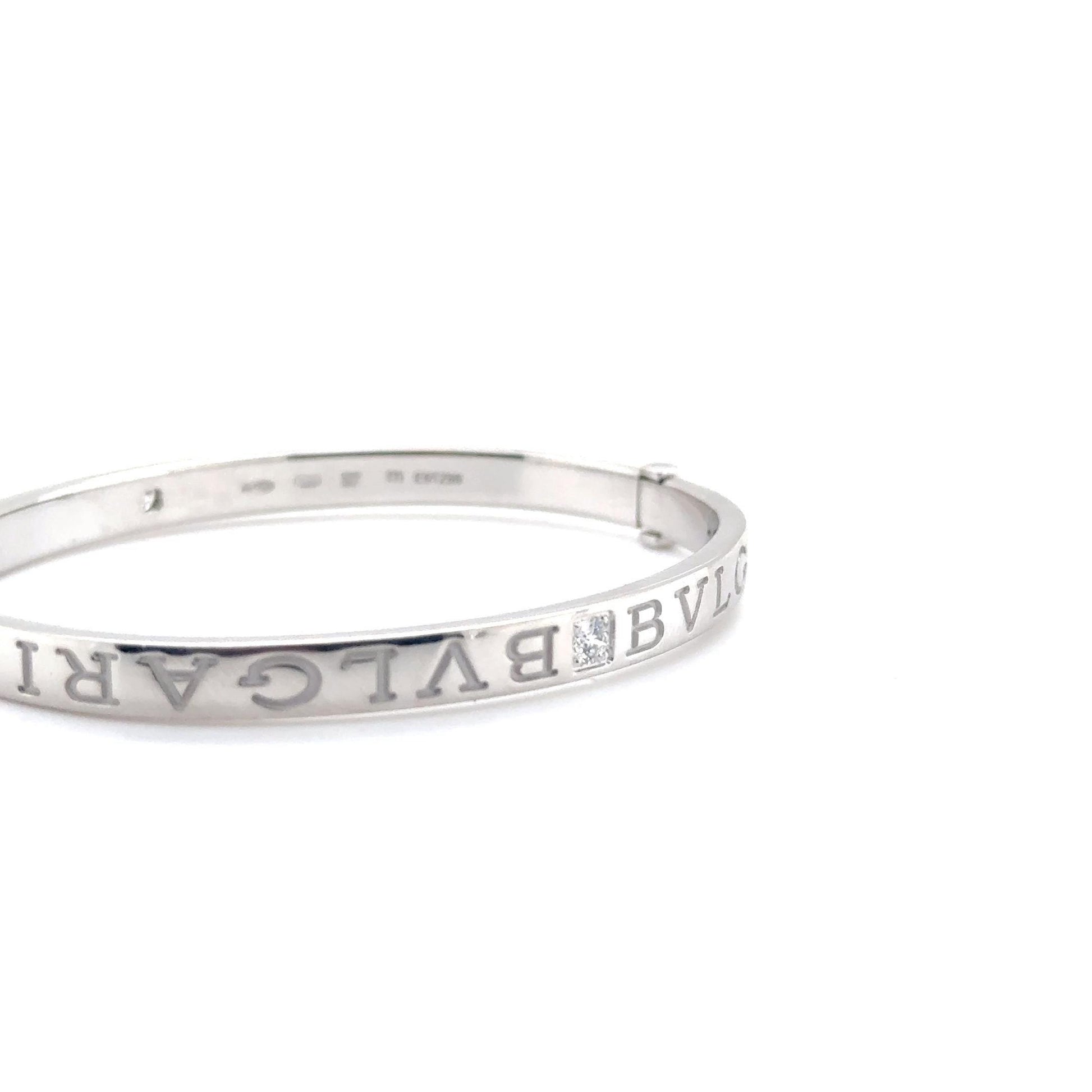 Bvlgari Bvlgari Bangle Bracelet 18K White Gold 2 Diamonds Size M