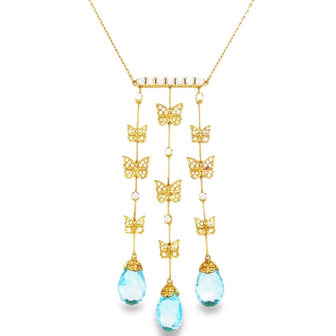 Carrera Y Carrera Baile Mariposa Butterfly Diamond Topaz 18k Necklace & Earrings