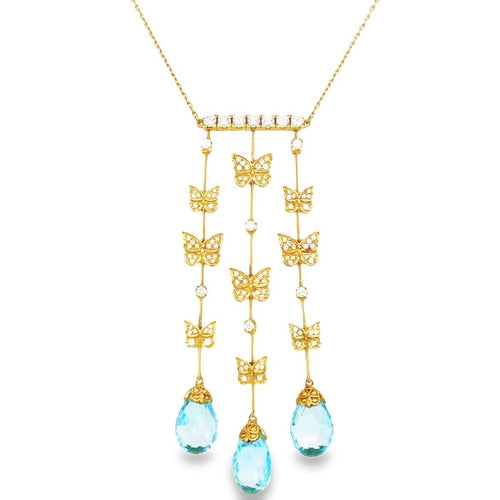 Carrera Y Carrera Baile Mariposa Butterfly Diamond Topaz 18k Necklace & Earrings