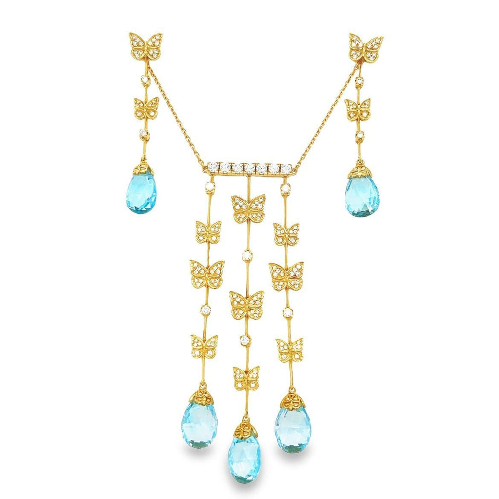 Carrera Y Carrera Baile Mariposa Butterfly Diamond Topaz 18k Necklace & Earrings