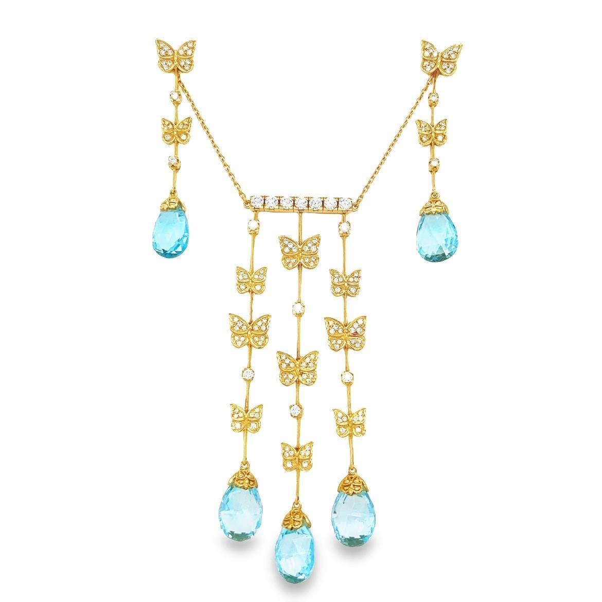 Carrera Y Carrera Baile Mariposa Butterfly Diamond Topaz 18k Necklace & Earrings