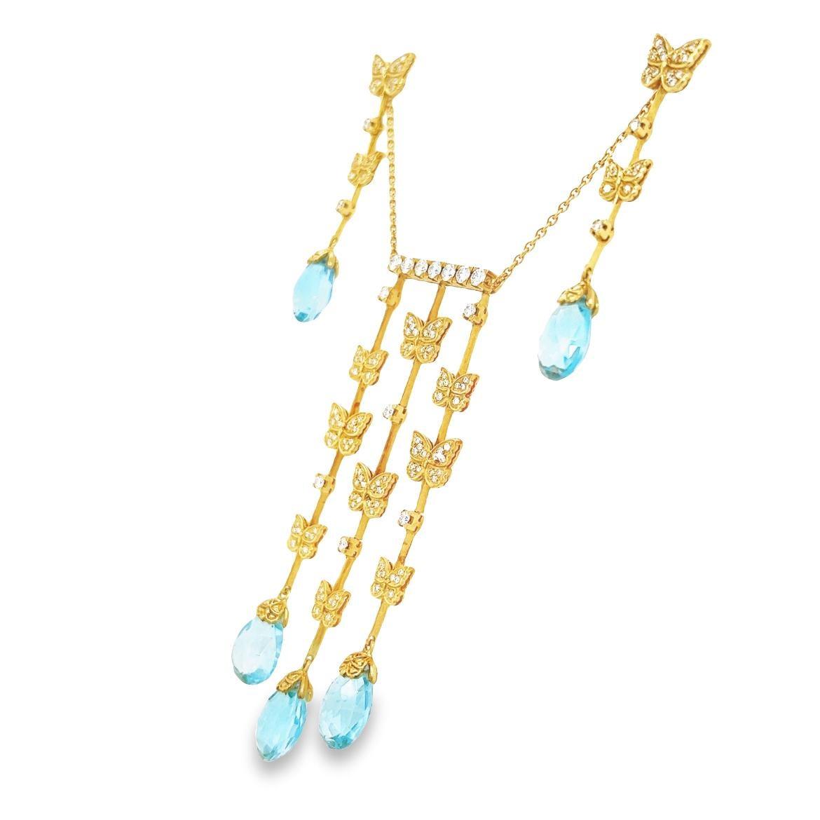 Carrera Y Carrera Baile Mariposa Butterfly Diamond Topaz 18k Necklace & Earrings