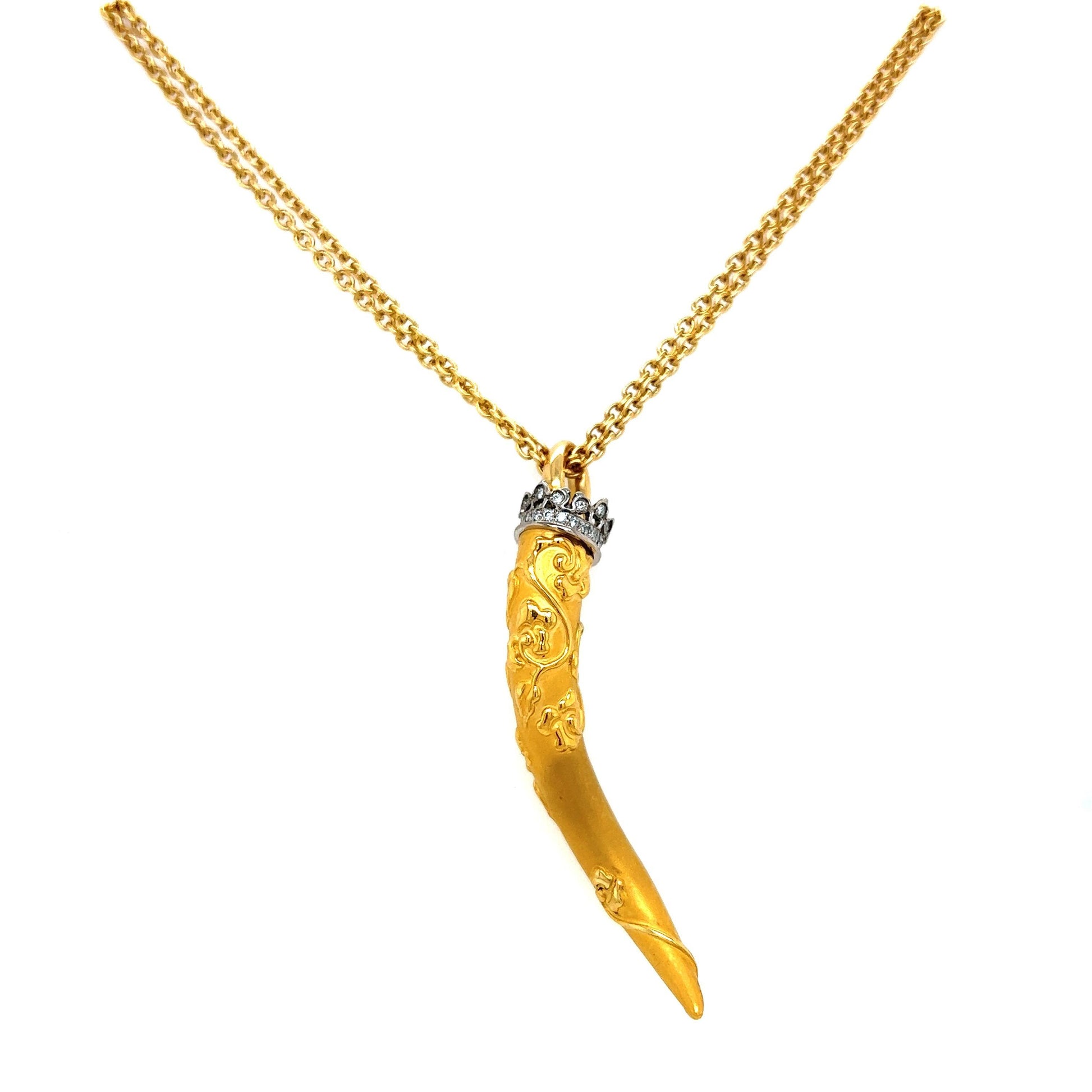 Carrera y Carrera Diamond Cornicello Italian Horn with Crown 18k Yellow Gold