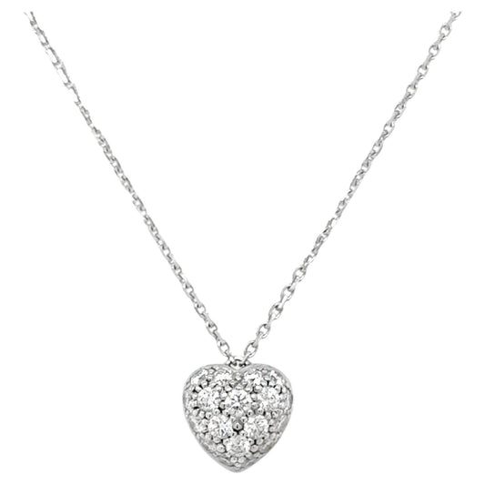 Cartier Heart Shaped Pendant Pave Diamond 18k White Gold Necklace