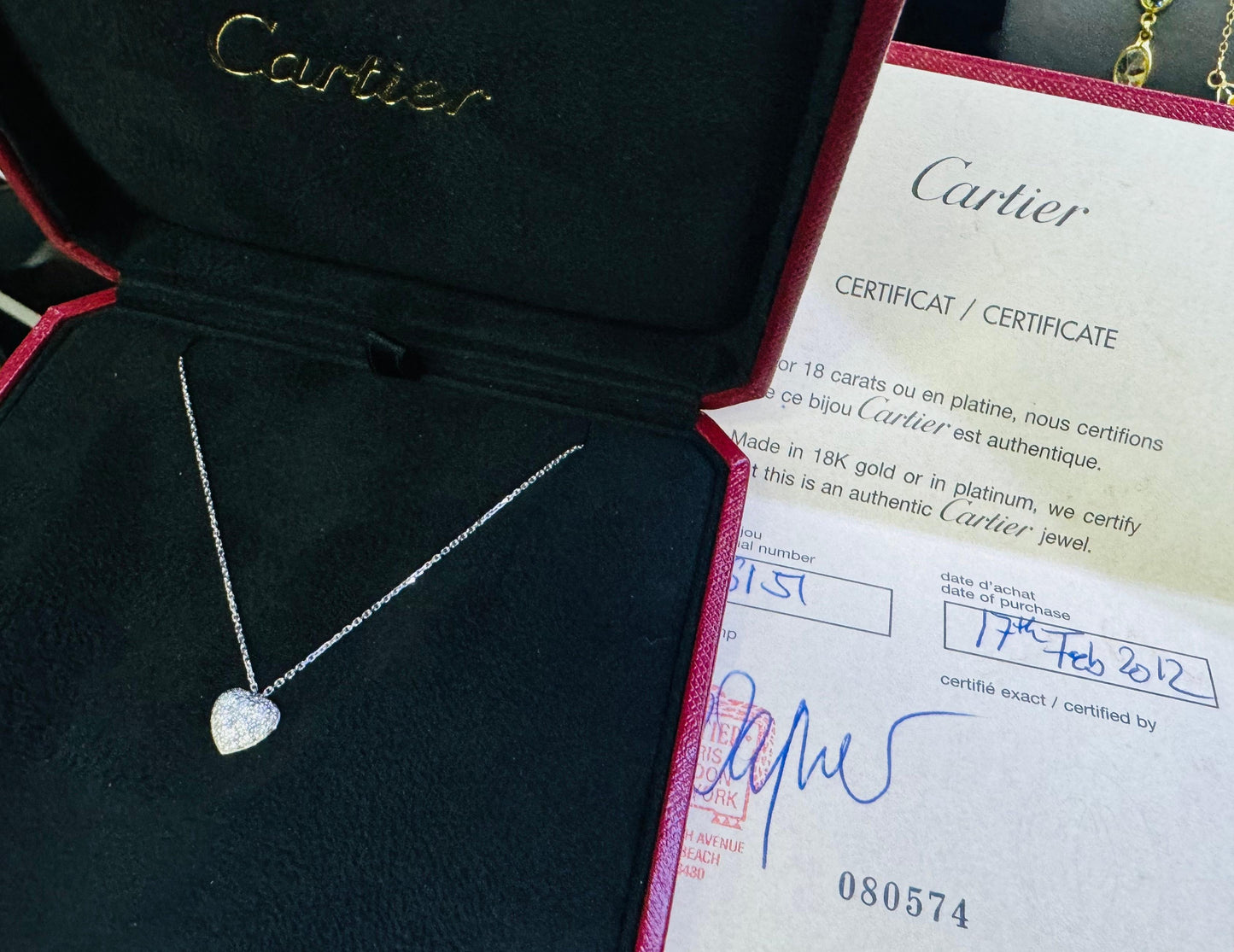 Cartier Heart Shaped Pendant Pave Diamond 18k White Gold Necklace