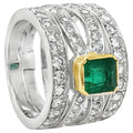 Contemporary Emerald & Diamond Open Worked Wide Band Cocktail Ring 18k