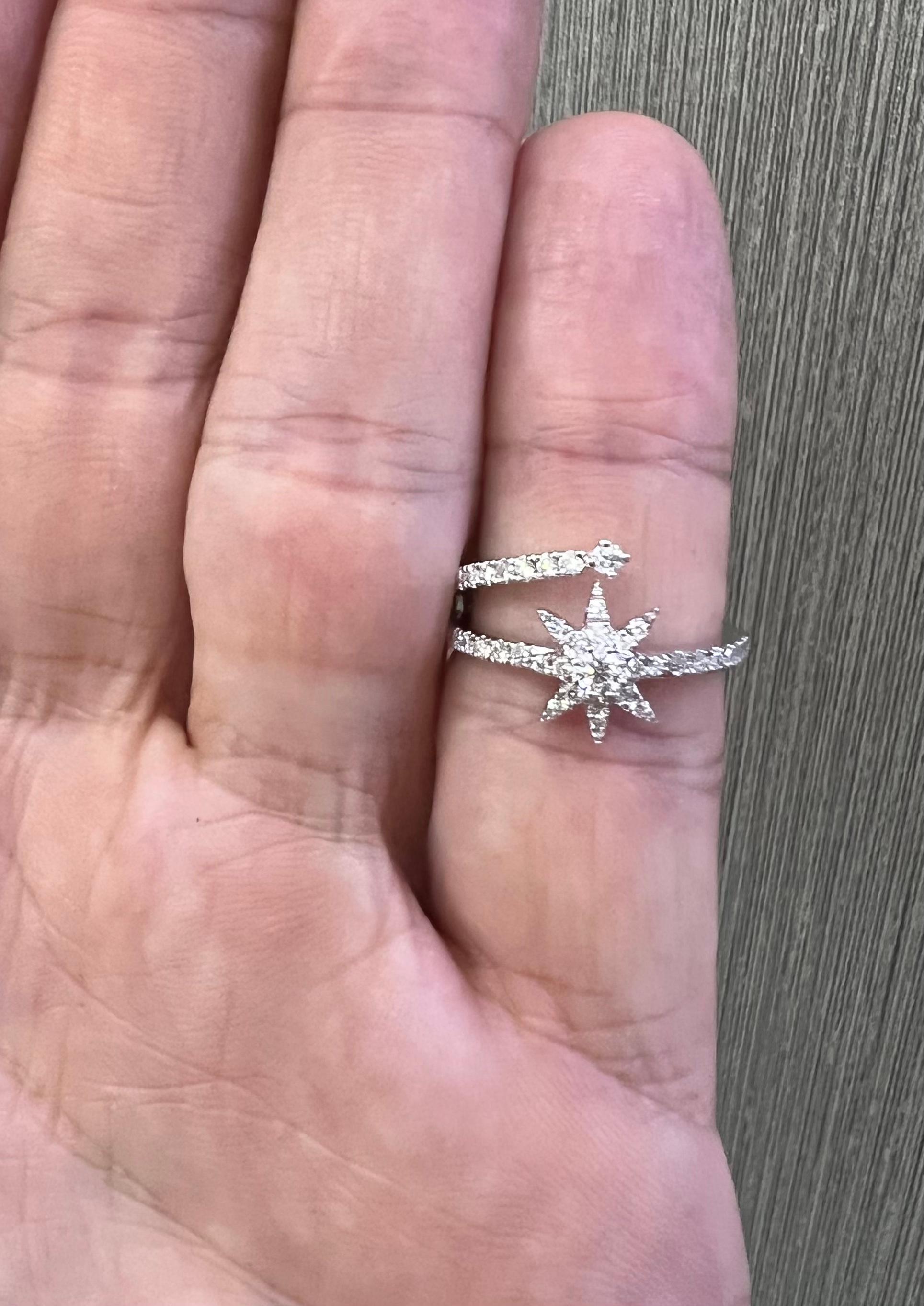 Diamond Shooting Star 18k White Gold Double Band Ring