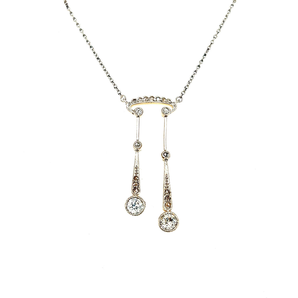 Edwardian Dangling Diamond Necklace 18k White Gold