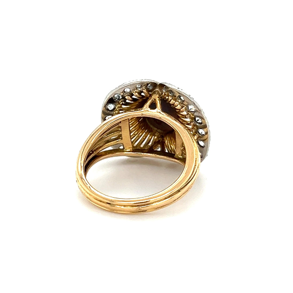 Edwardian French Black Opal & Diamond 18k Yellow Gold & Platinum Ring