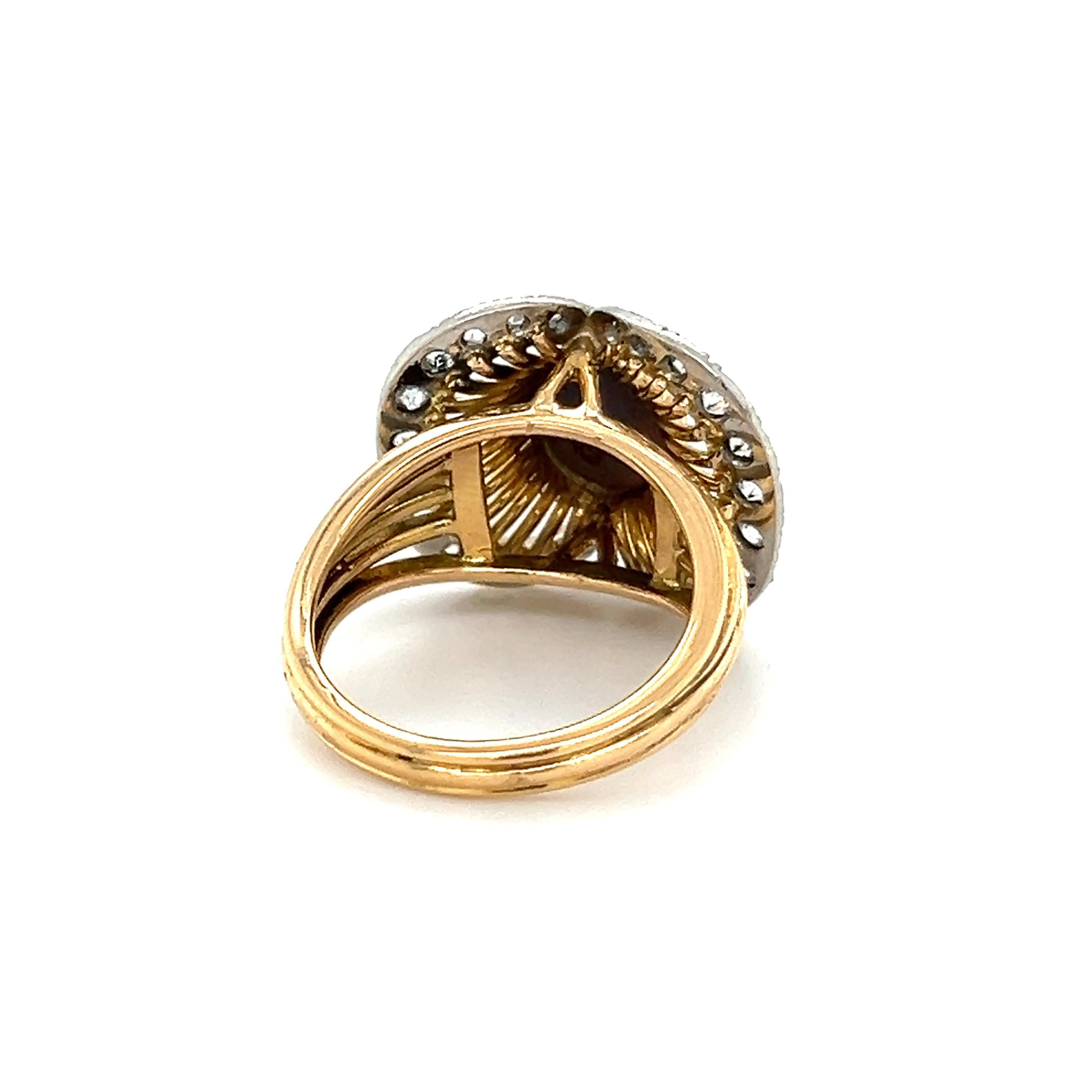 Edwardian French Black Opal & Diamond 18k Yellow Gold & Platinum Ring