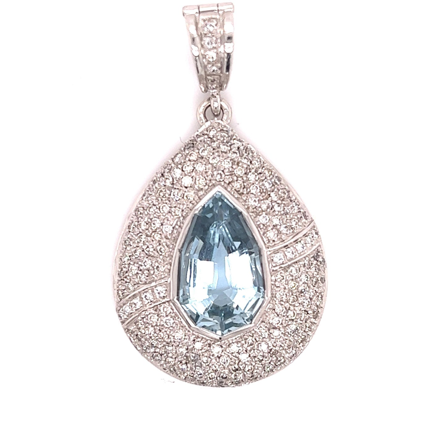 Estate Diamond & Shield Cut Aquamarine Gemstone Pendant