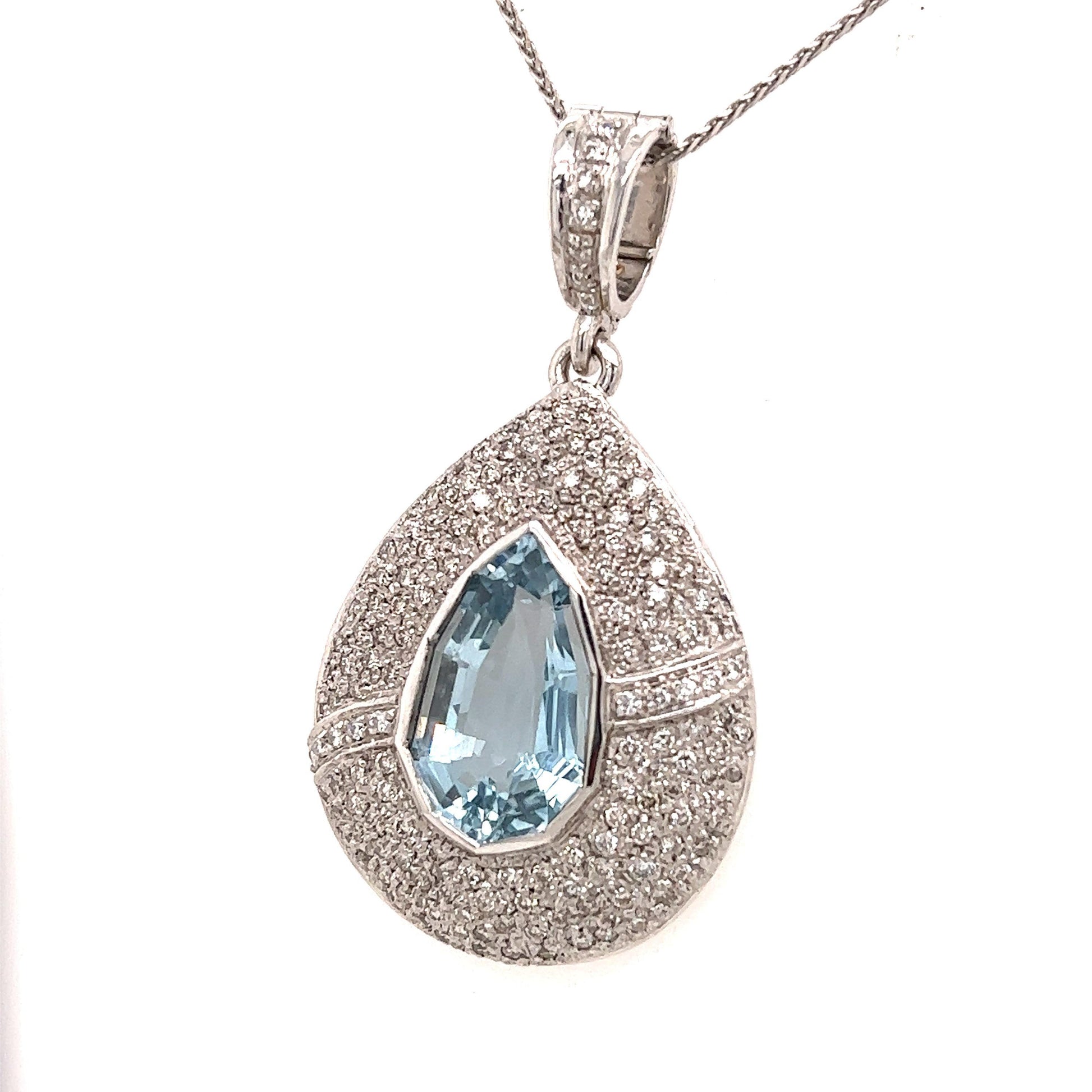 Estate Diamond & Shield Cut Aquamarine Gemstone Pendant