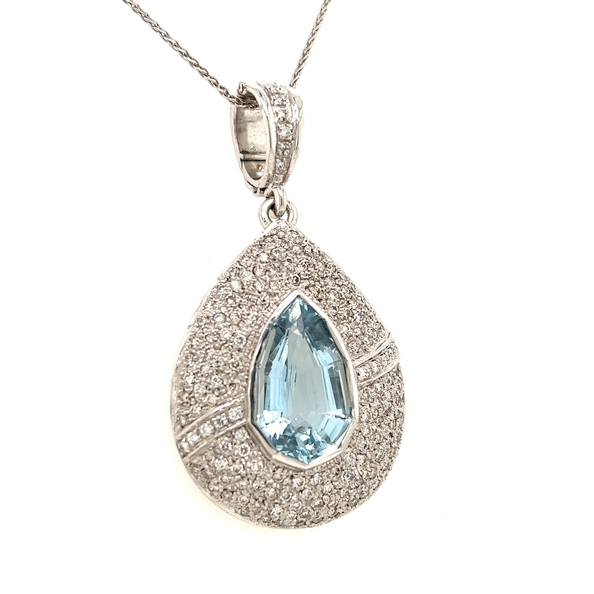 Estate Diamond & Shield Cut Aquamarine Gemstone Pendant