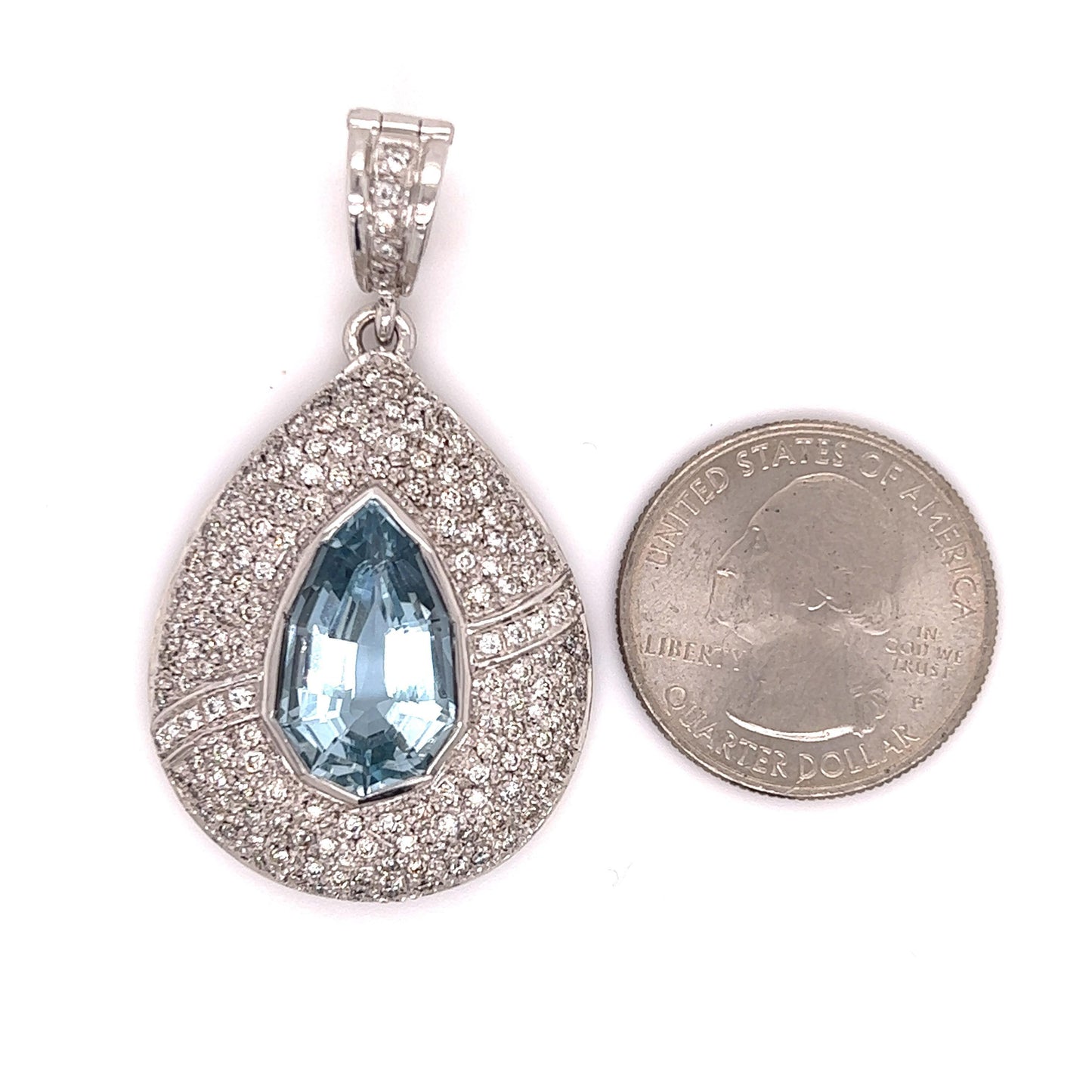 Estate Diamond & Shield Cut Aquamarine Gemstone Pendant