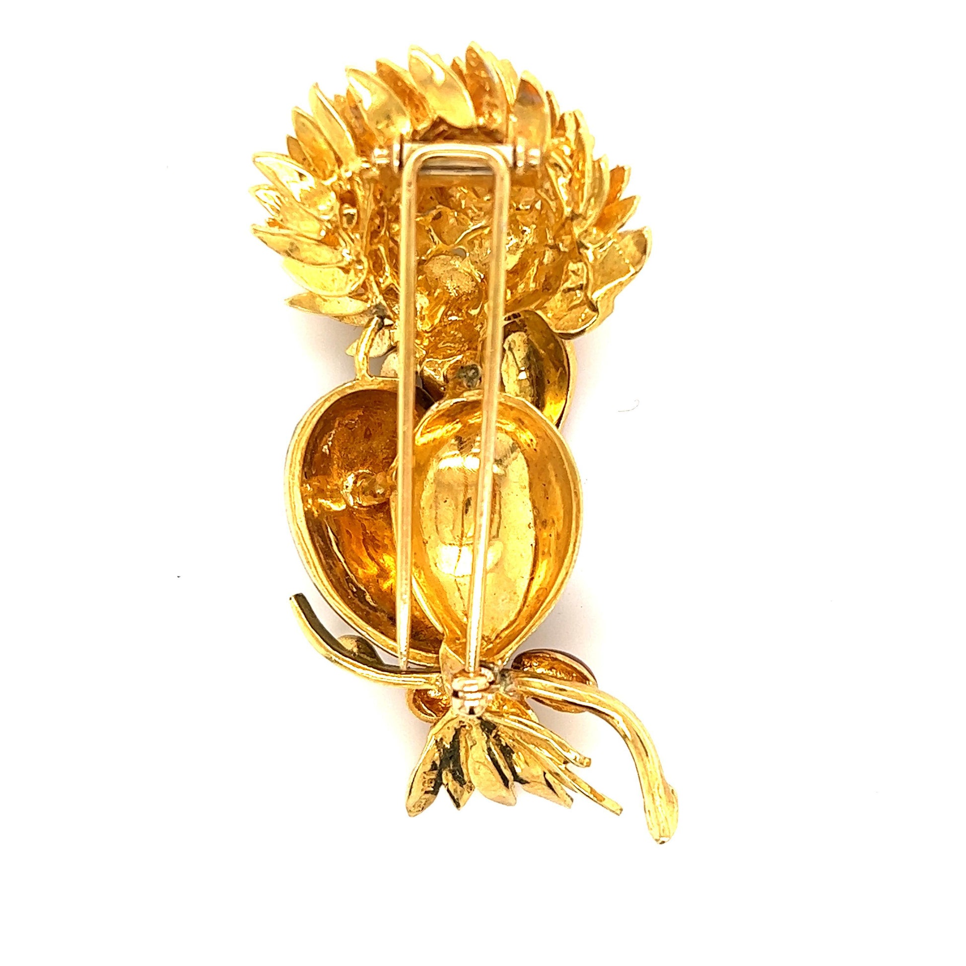 Estate Enamel Bird Brooch 18k Yellow Gold