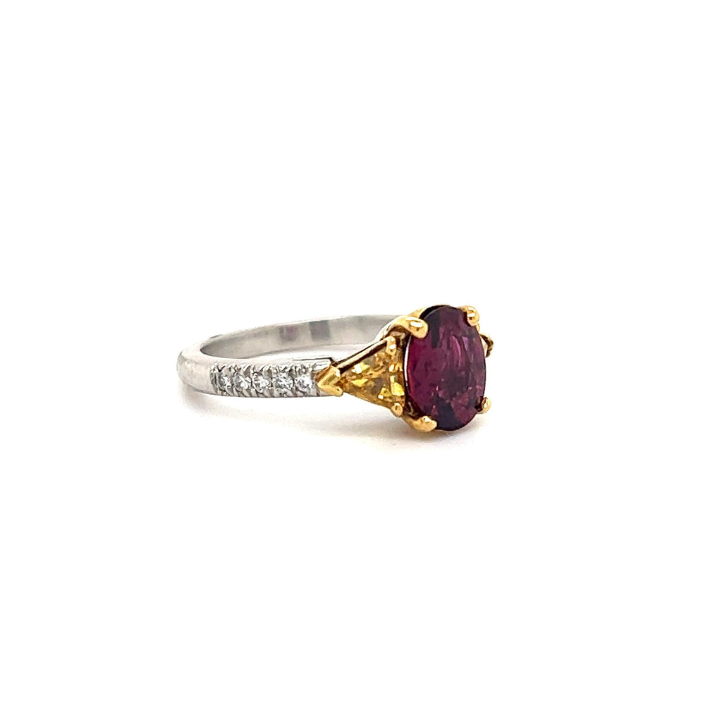 Estate Ruby & Fancy Orange Diamond Platinum Ring 2.27 Ct