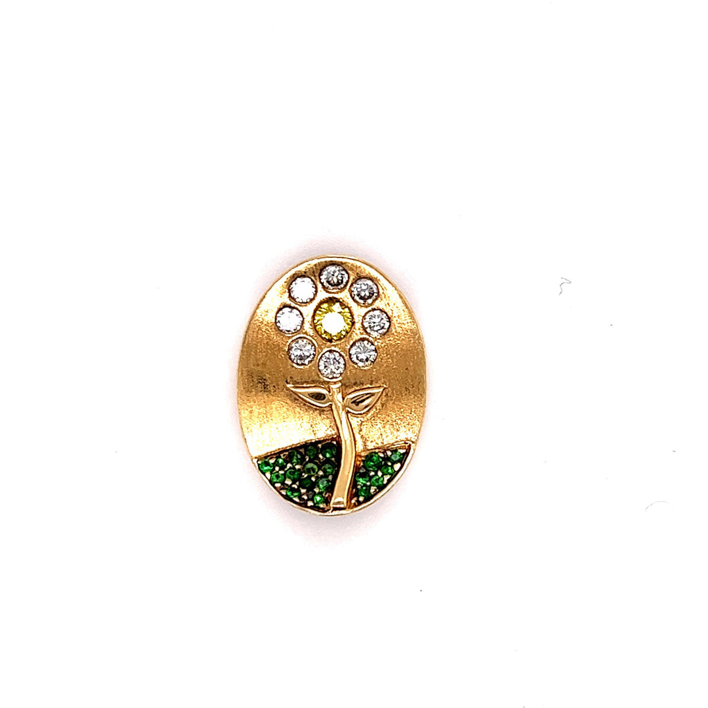 Fancy Vivid Yellow Diamond Flower Pendant 18k Gold