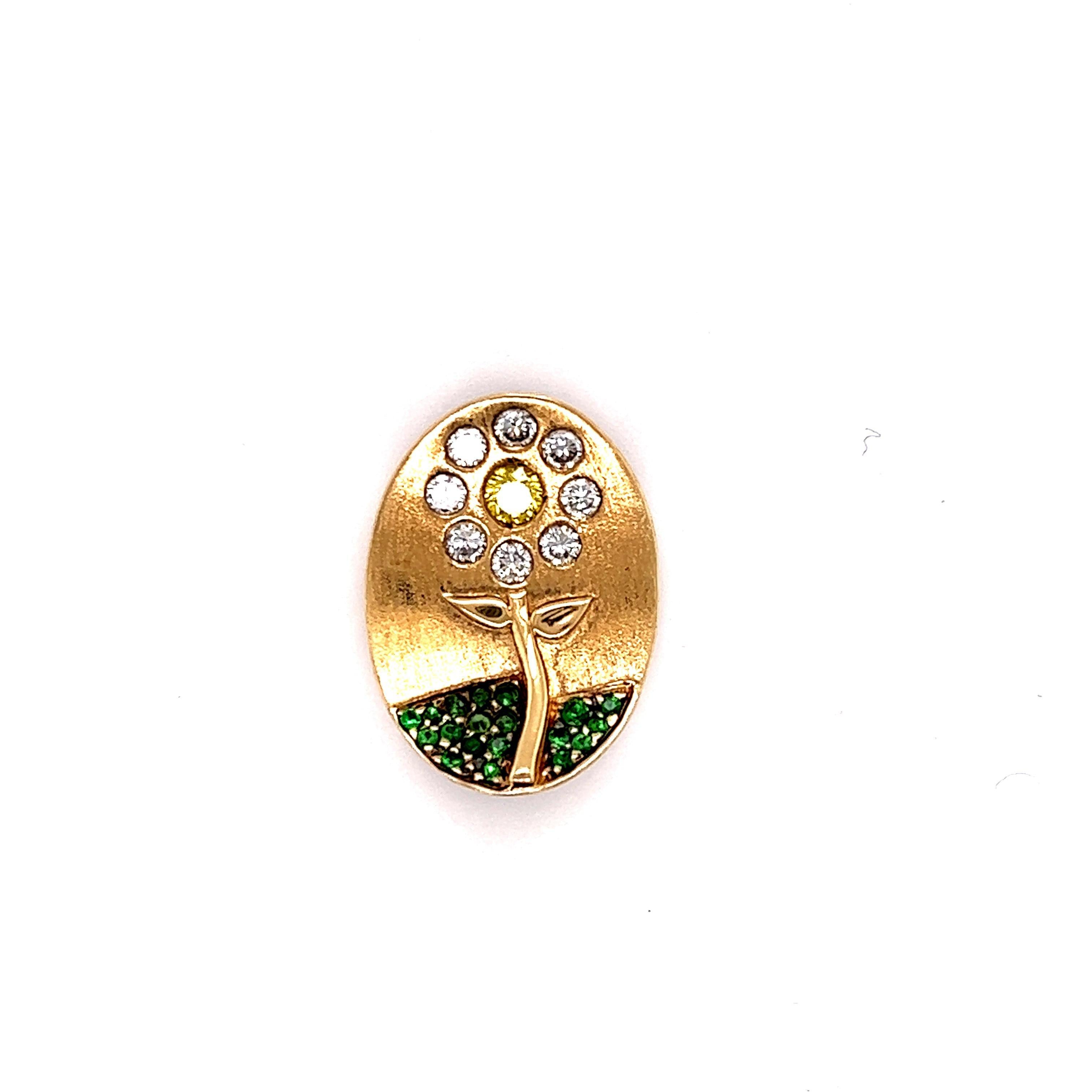 Fancy Vivid Yellow Diamond Flower Pendant 18k Gold