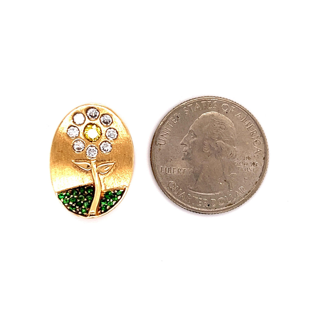 Fancy Vivid Yellow Diamond Flower Pendant 18k Gold