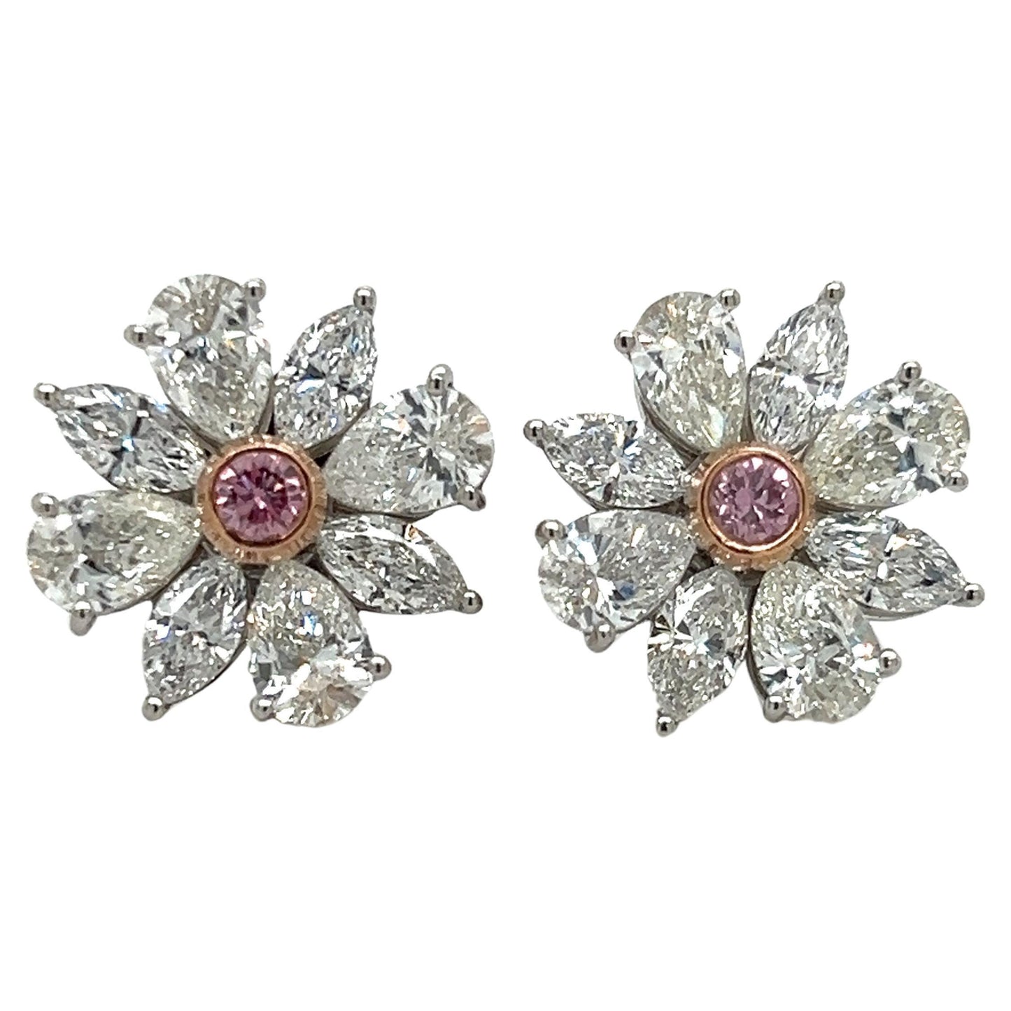 GIA Certified Intense Pink Diamond Cluster Earrings Hand Made Platinum 4.20 Ct.