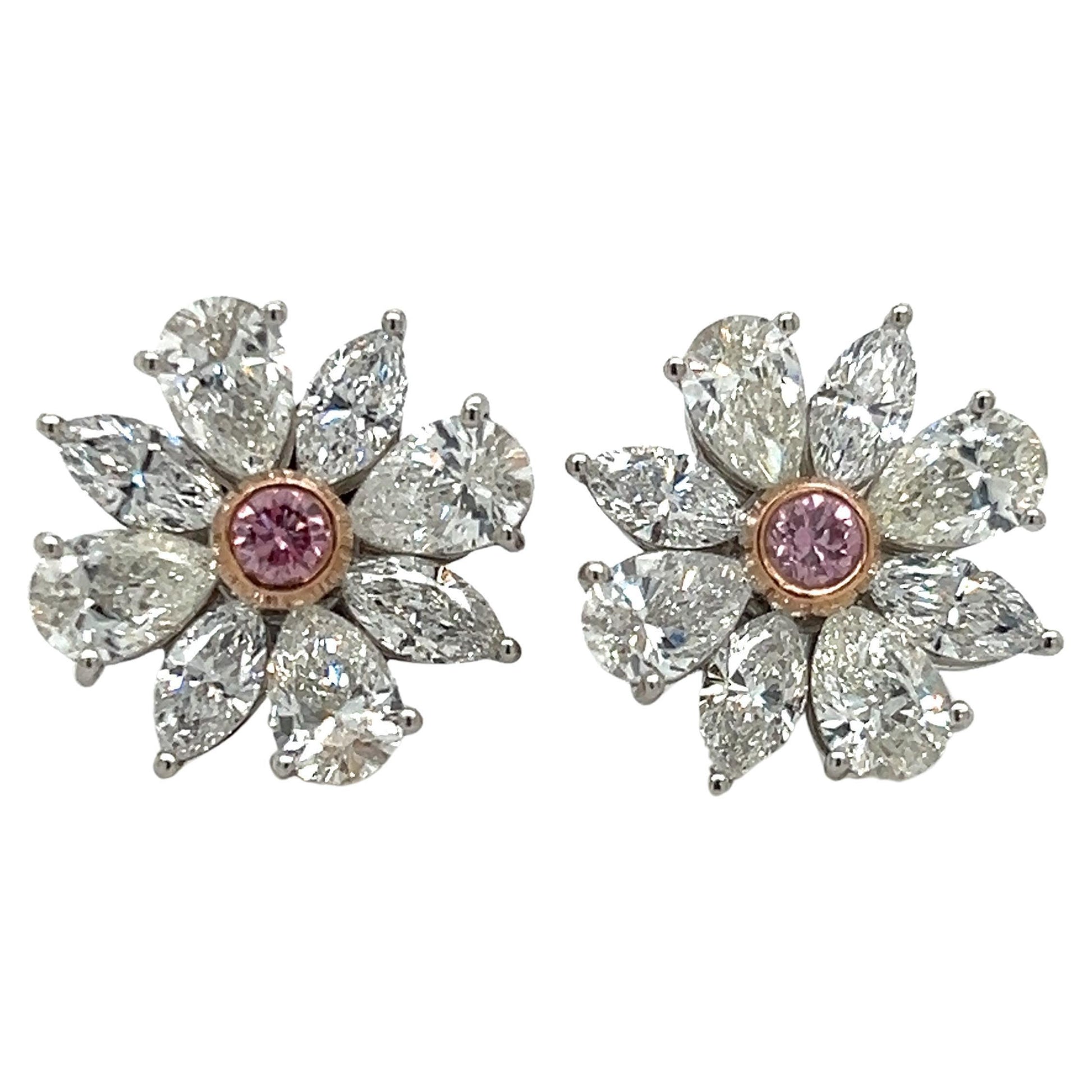 GIA Certified Intense Pink Diamond Cluster Earrings Hand Made Platinum 4.20 Ct.