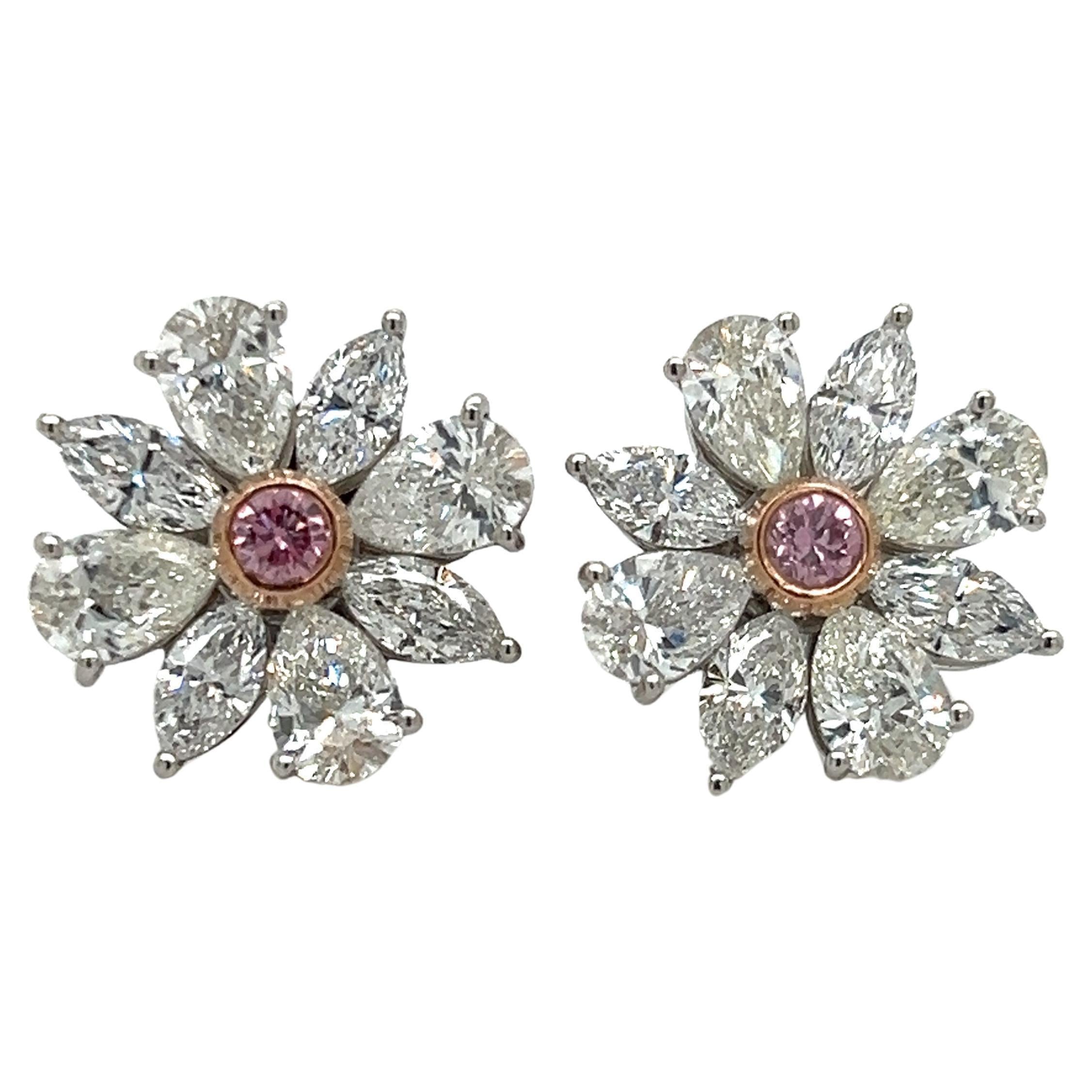 GIA Certified Intense Pink Diamond Cluster Earrings Hand Made Platinum 4.20 Ct.