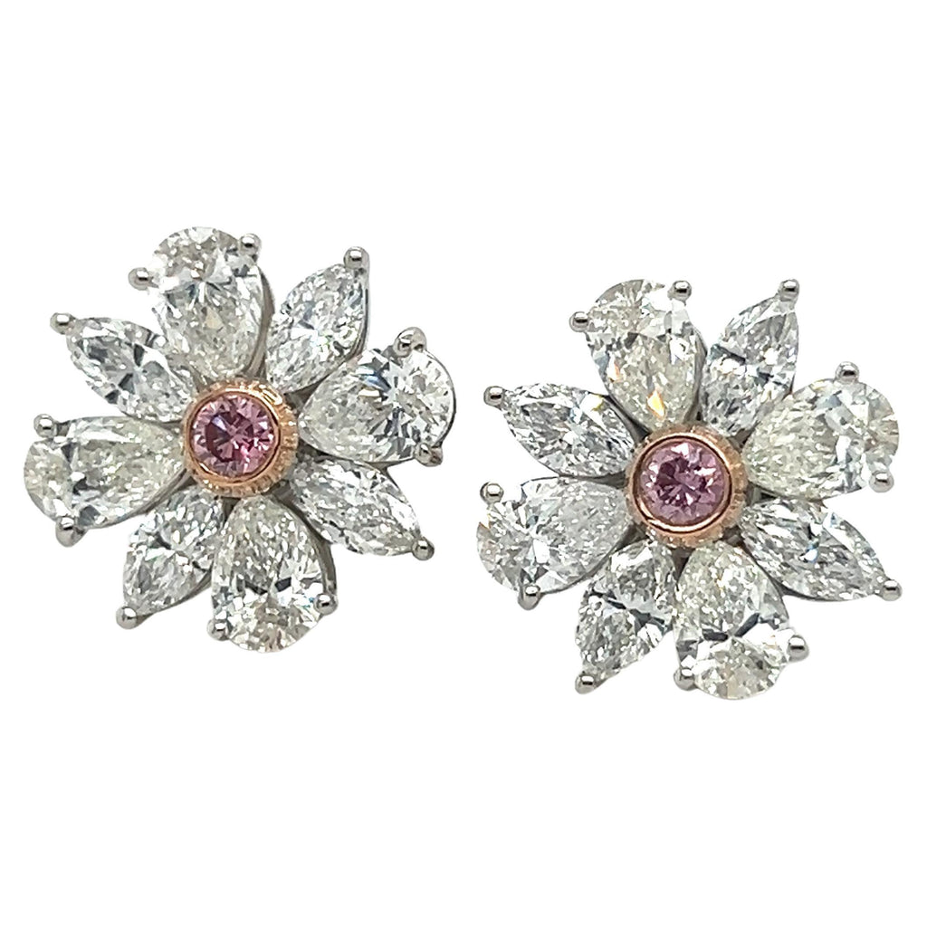 GIA Certified Intense Pink Diamond Cluster Earrings Hand Made Platinum 4.20 Ct.