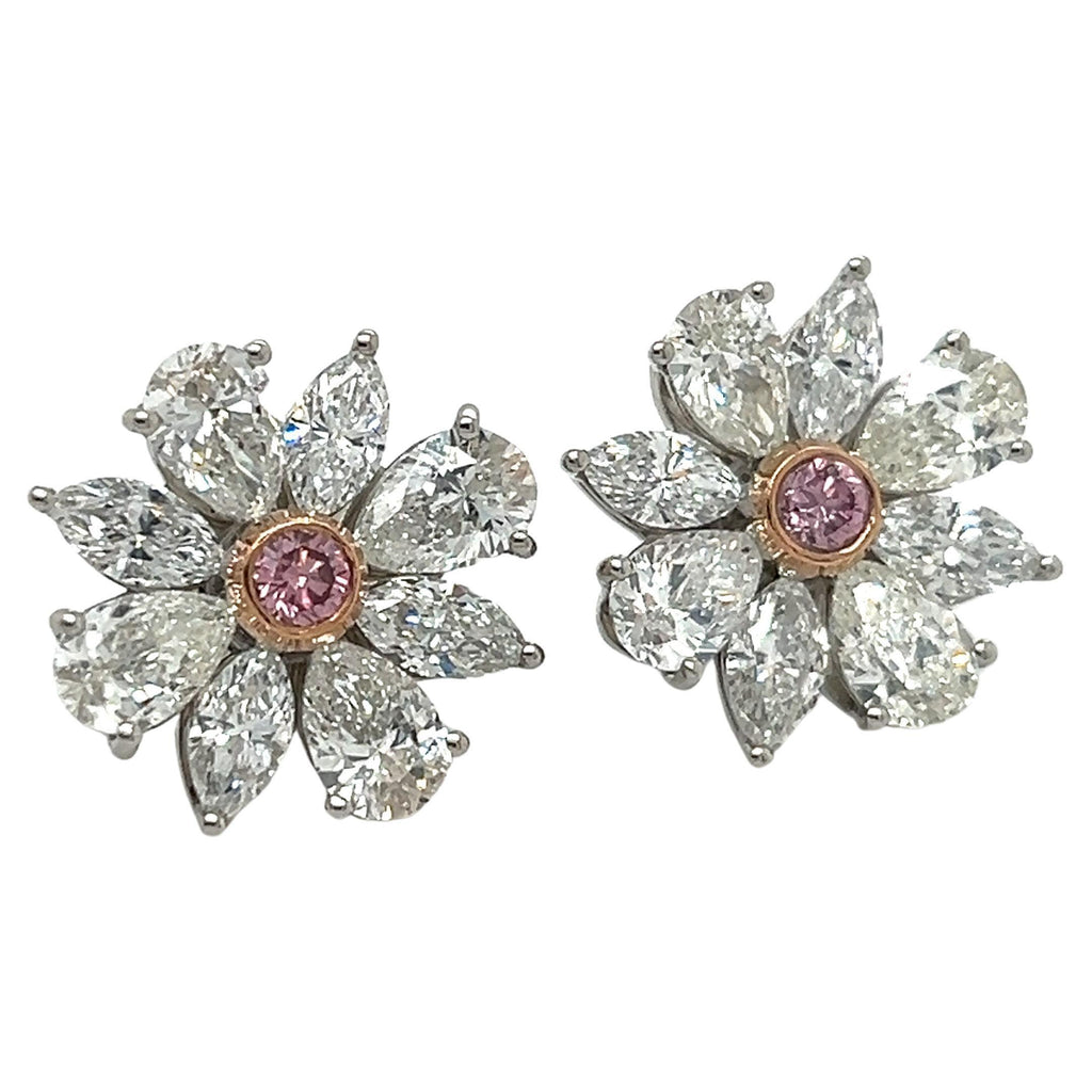 GIA Certified Intense Pink Diamond Cluster Earrings Hand Made Platinum 4.20 Ct.