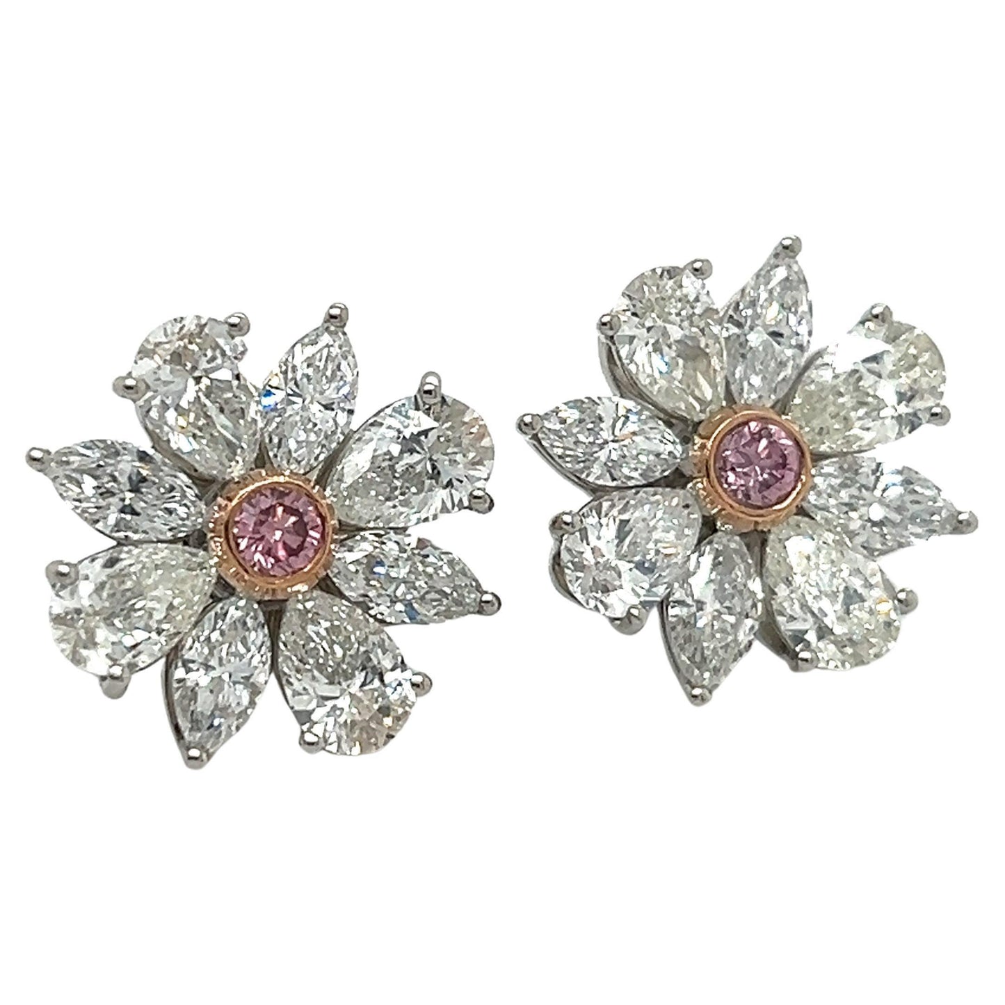 GIA Certified Intense Pink Diamond Cluster Earrings Hand Made Platinum 4.20 Ct.