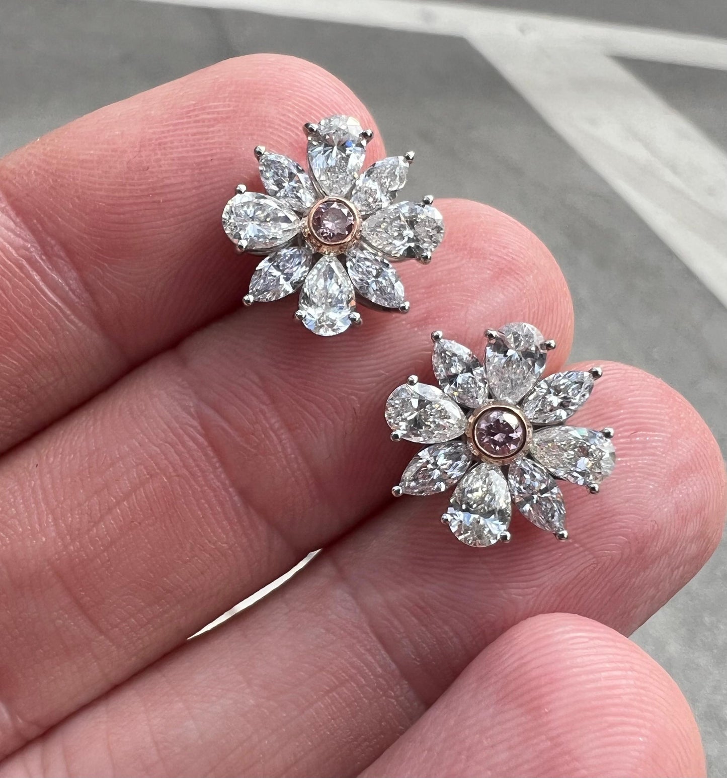 GIA Certified Intense Pink Diamond Cluster Earrings Hand Made Platinum 4.20 Ct.