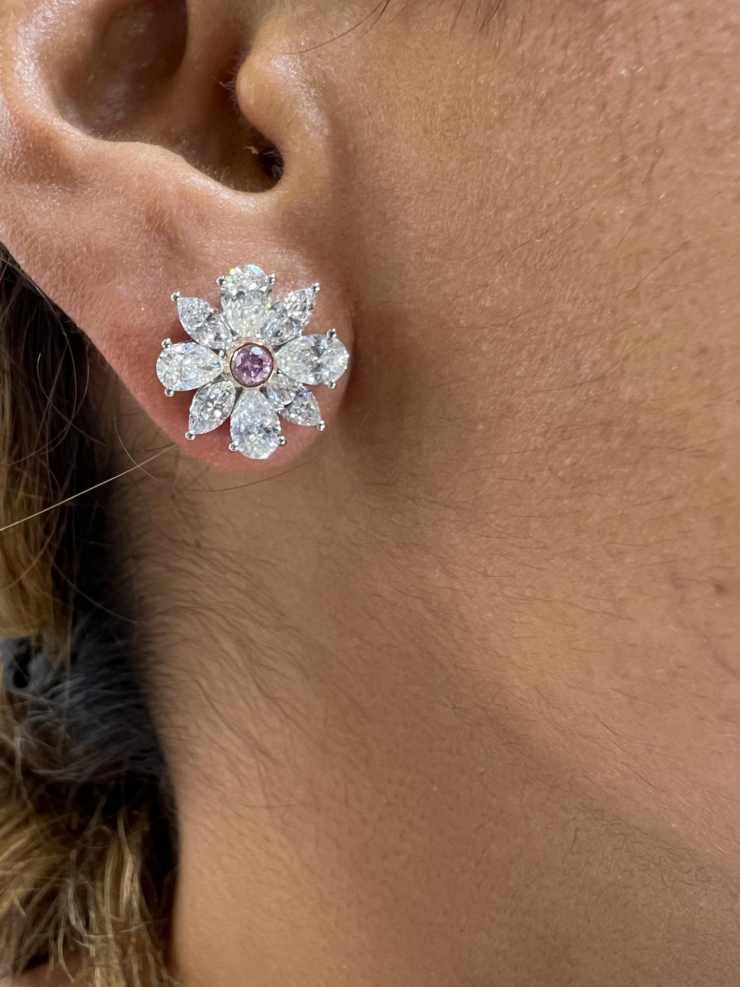 GIA Certified Intense Pink Diamond Cluster Earrings Hand Made Platinum 4.20 Ct.