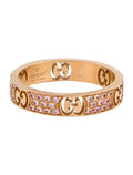 Gucci 18K Rose Gold Pink Sapphire Icon Stardust Thin Band Ring Size 7.5