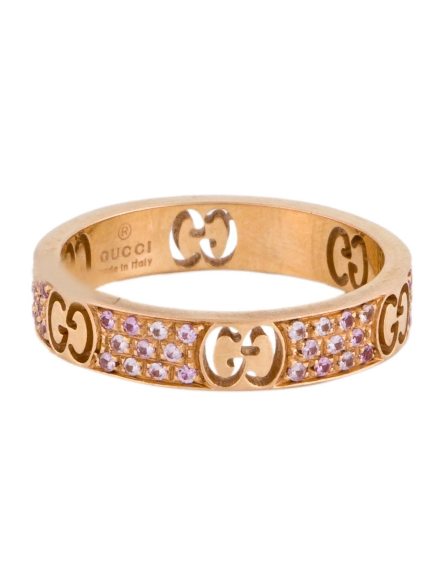 Gucci 18K Rose Gold Pink Sapphire Icon Stardust Thin Band Ring Size 7.5