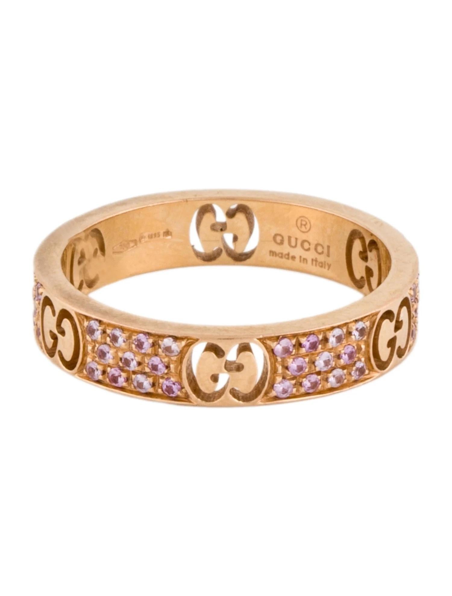 Gucci 18K Rose Gold Pink Sapphire Icon Stardust Thin Band Ring Size 7.5