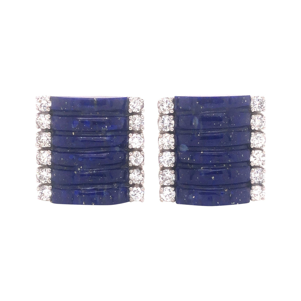 H. Stern Lapis Lazuli & Diamond 18k White Gold Cuff Links