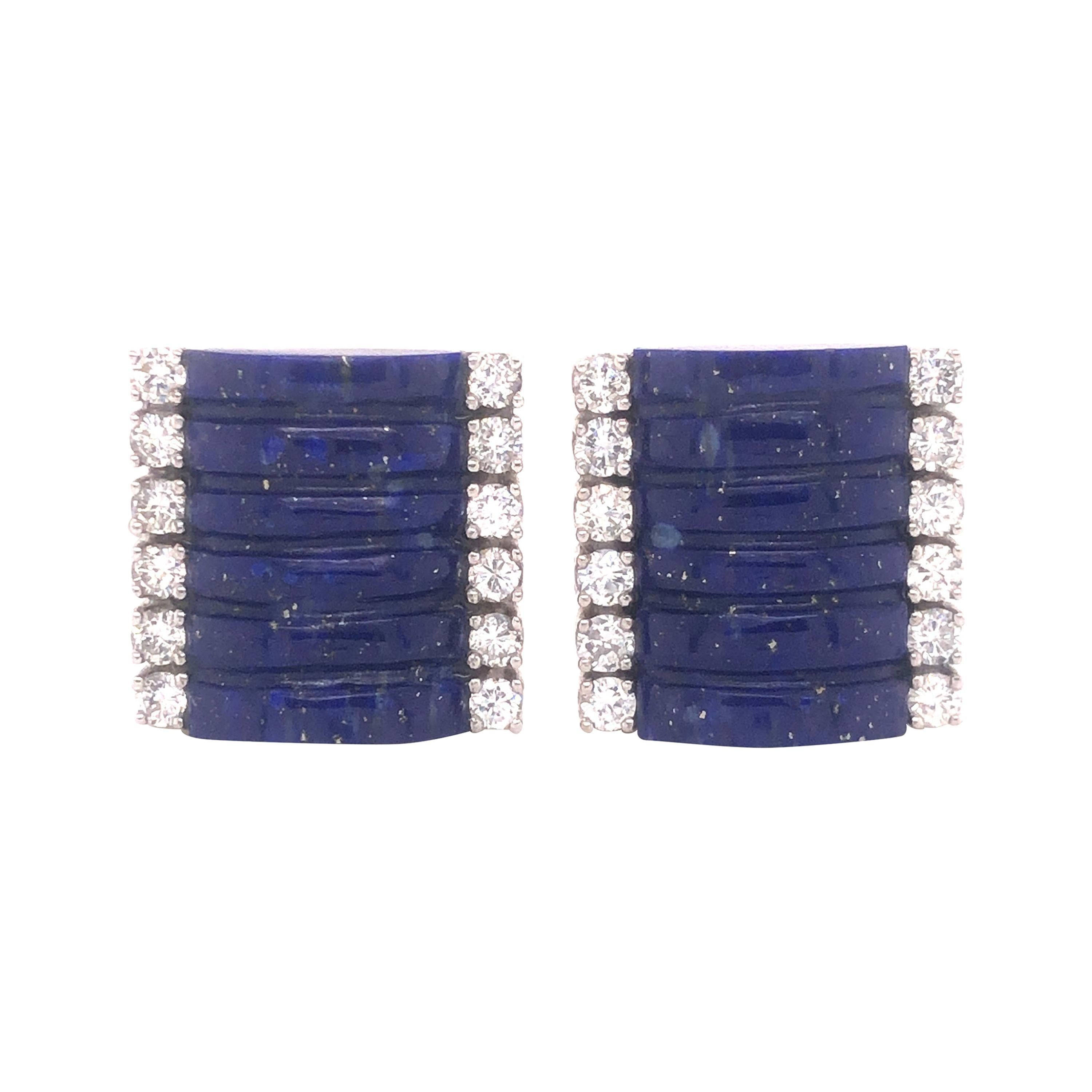 H. Stern Lapis Lazuli & Diamond 18k White Gold Cuff Links
