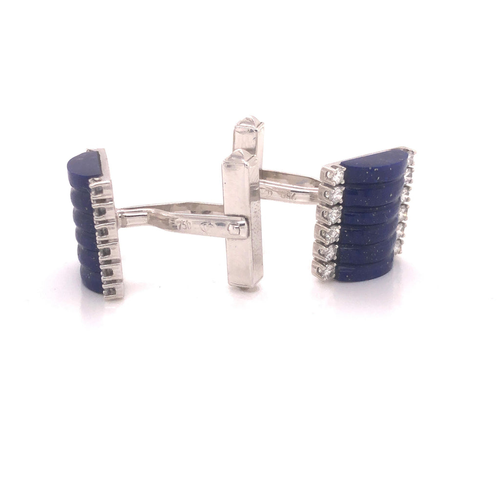 H. Stern Lapis Lazuli & Diamond 18k White Gold Cuff Links