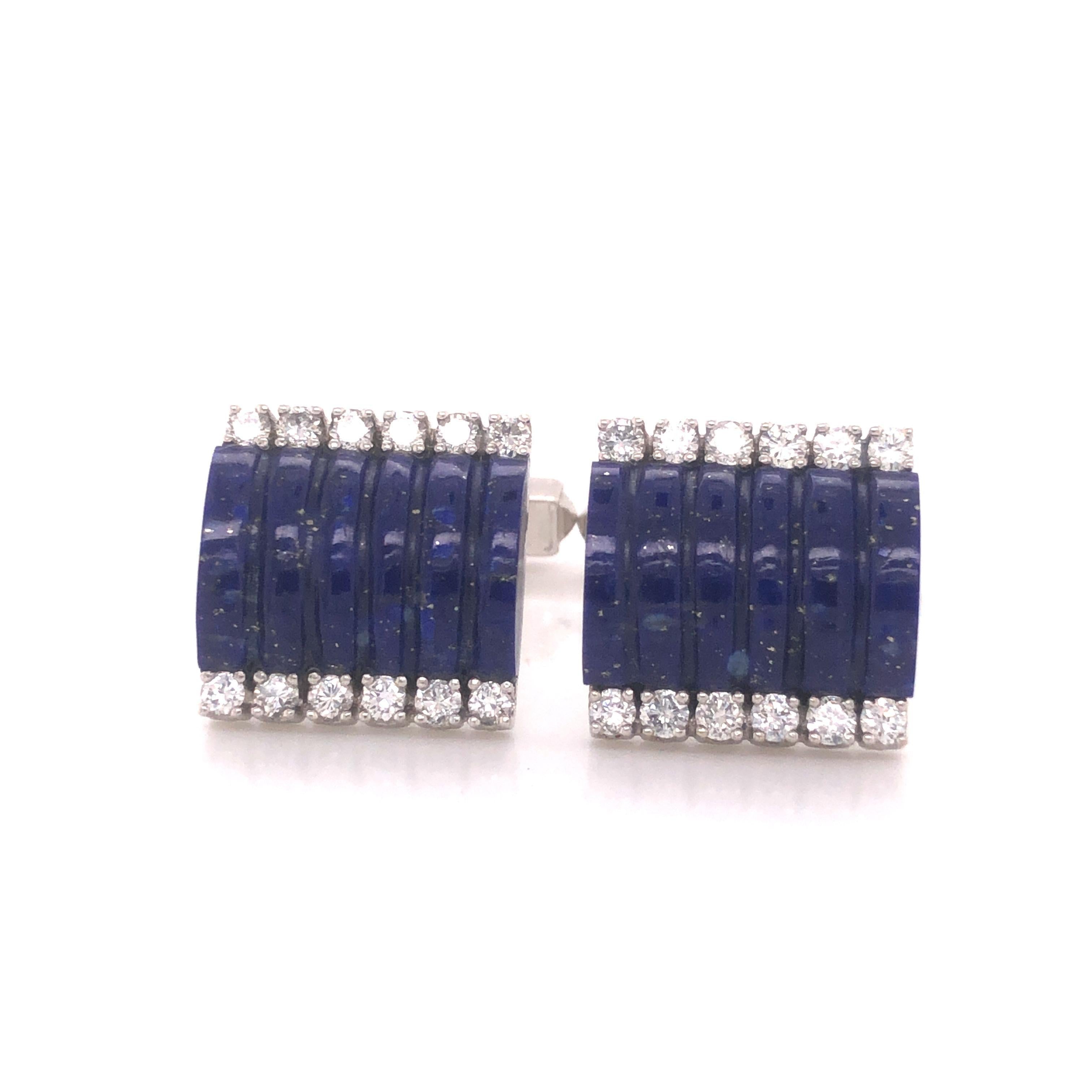 H. Stern Lapis Lazuli & Diamond 18k White Gold Cuff Links