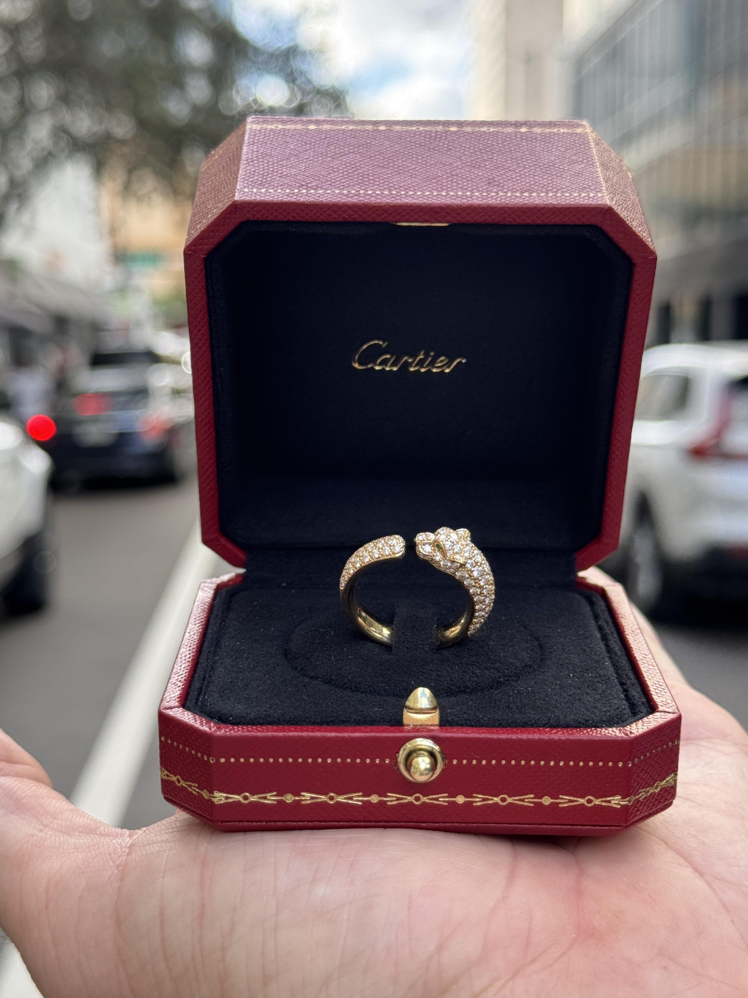 Cartier Panthere De Cartier Ring Yellow Gold Diamond Emerald & Onyx Size 56