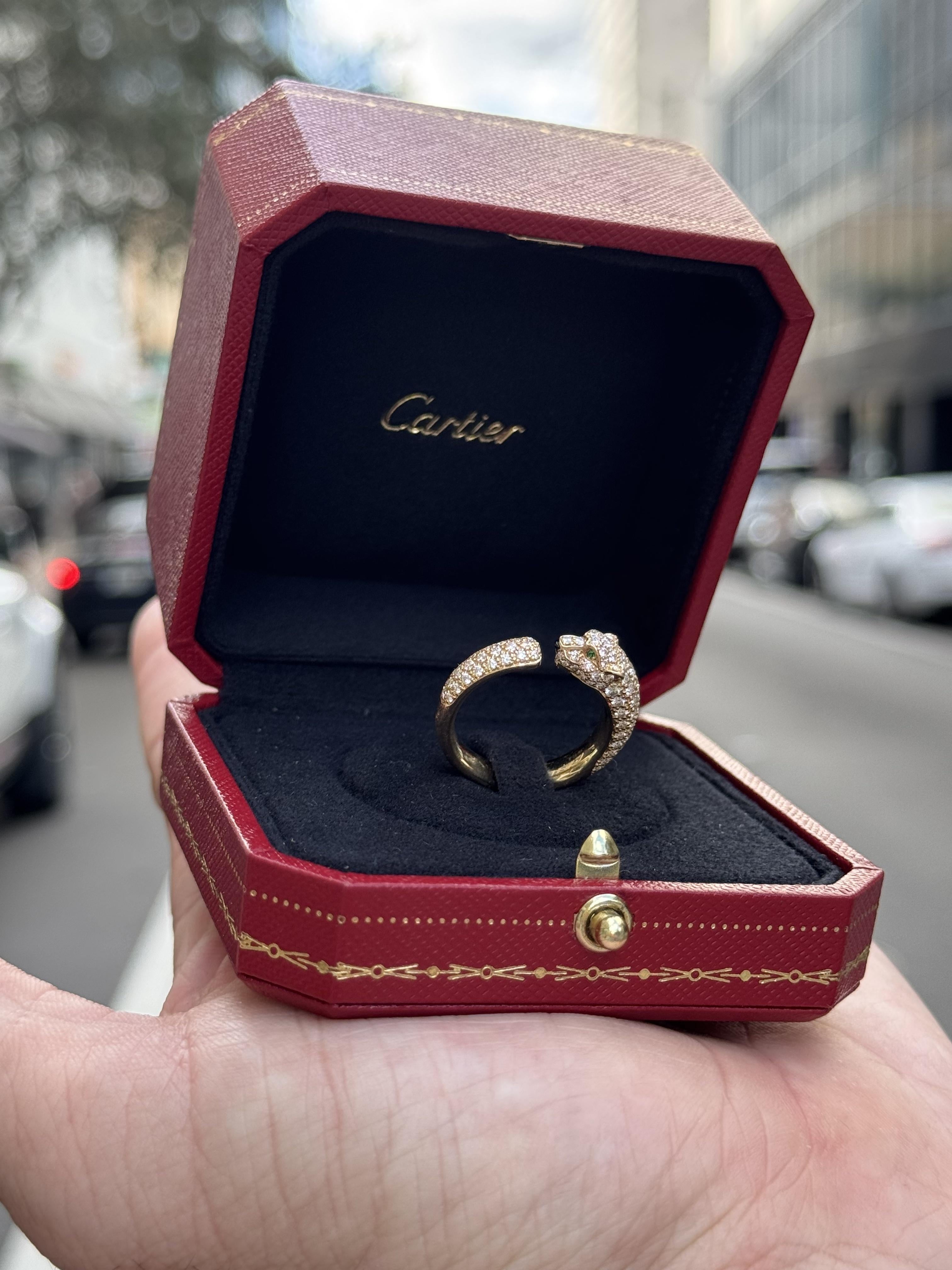Cartier Panthere De Cartier Ring Yellow Gold Diamond Emerald & Onyx Size 56