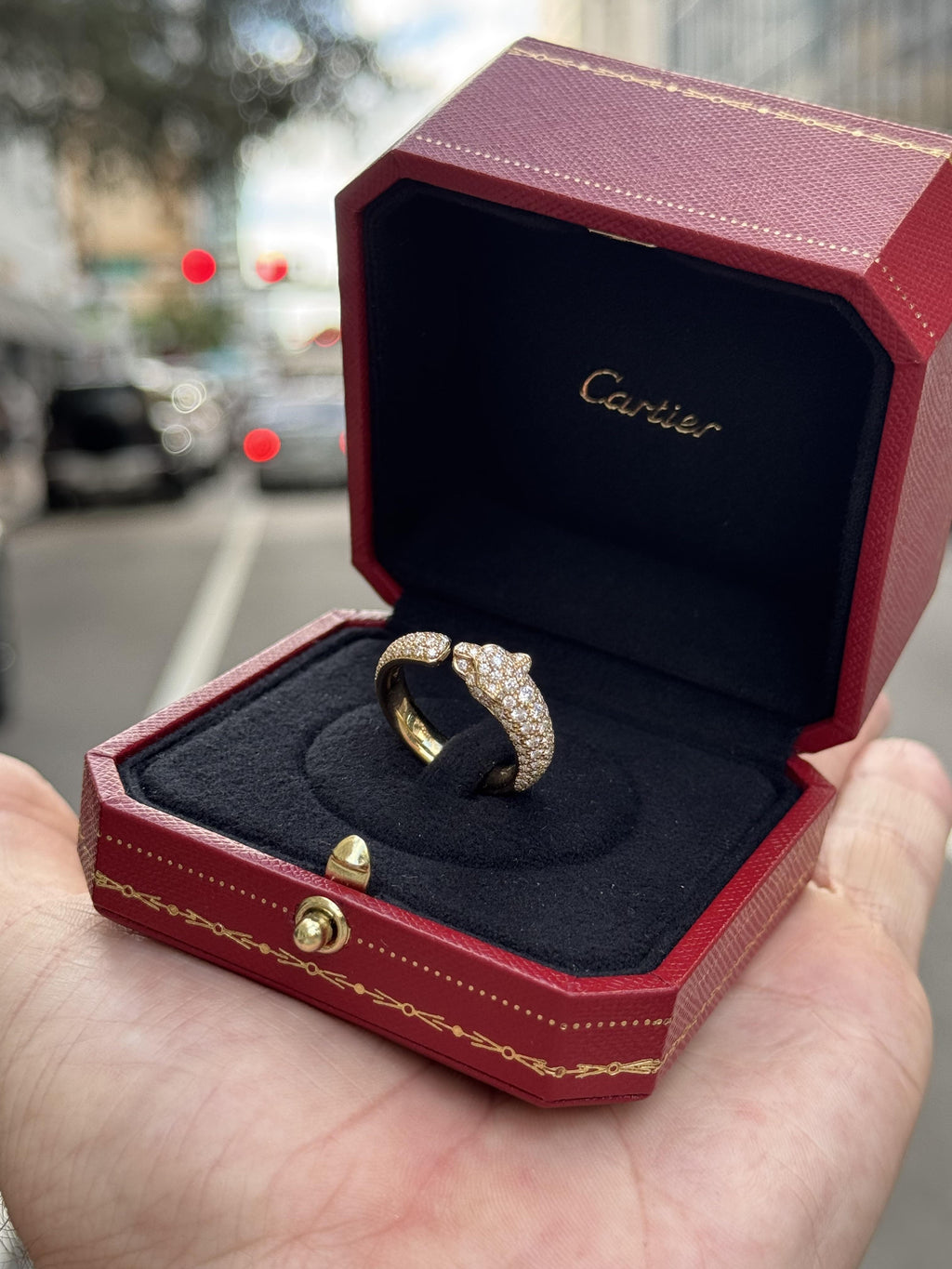 Cartier Panthere De Cartier Ring Yellow Gold Diamond Emerald & Onyx Size 56