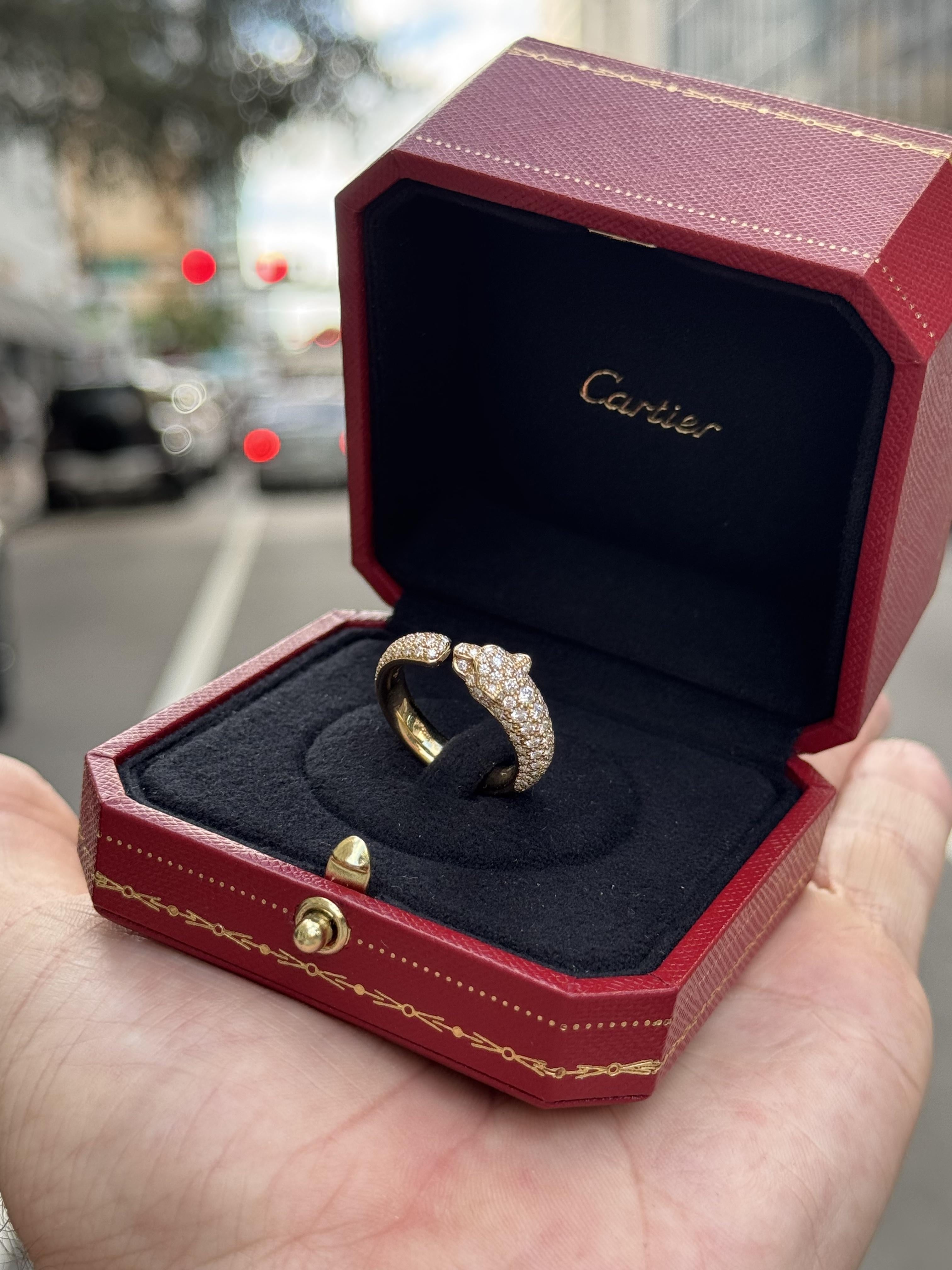 Cartier Panthere De Cartier Ring Yellow Gold Diamond Emerald & Onyx Size 56