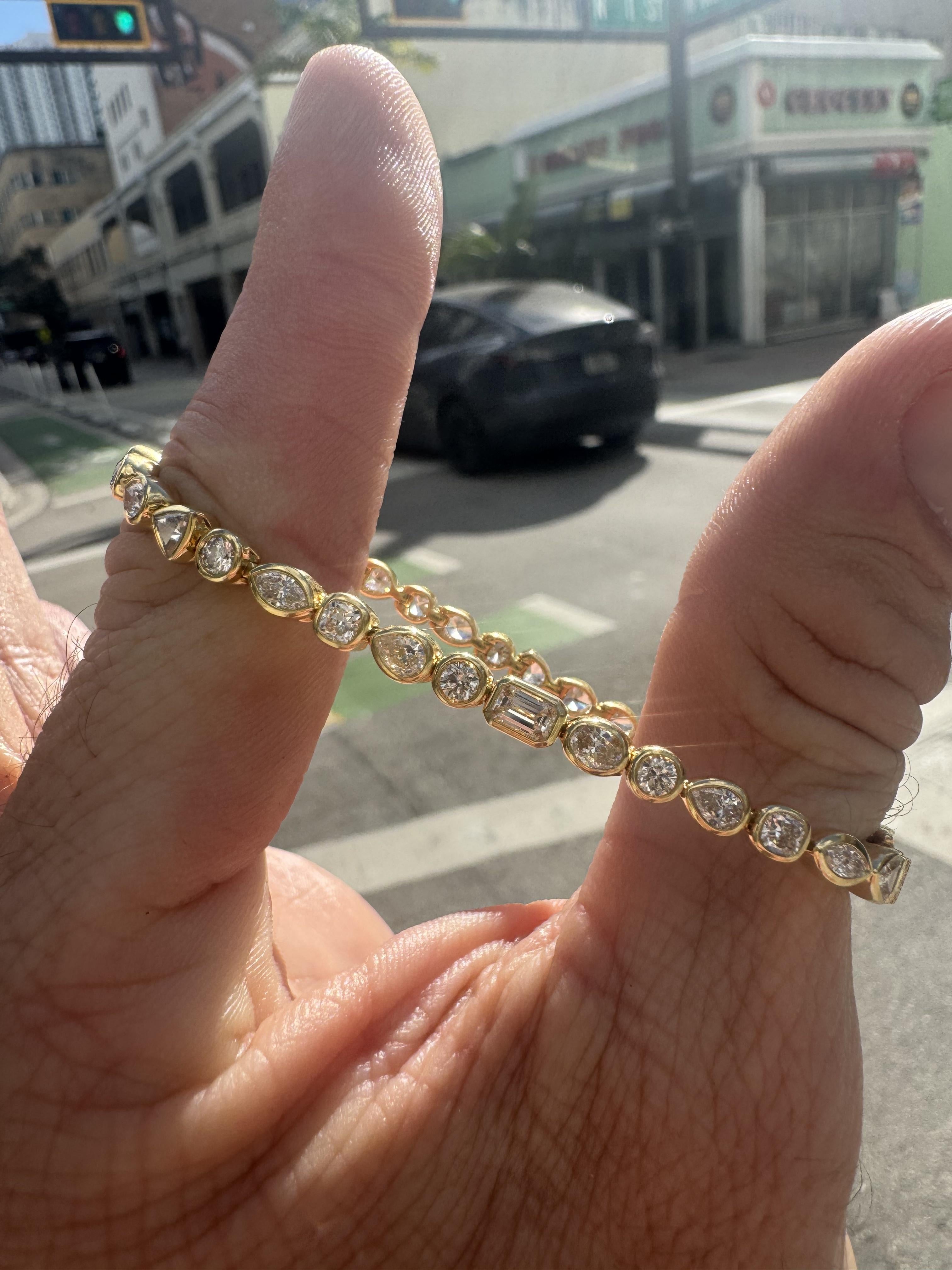 KWAIT Mixed Cut Diamond Portofino Line Bracelet 18k Yellow Gold 4.50 Carat