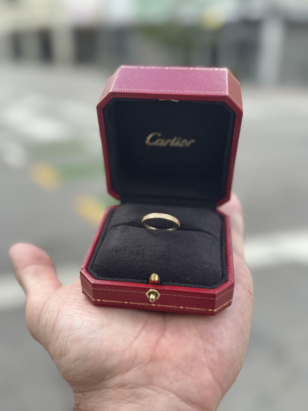 Cartier Love Ring Yellow Gold Mini Model Full Pave Diamond Size 55