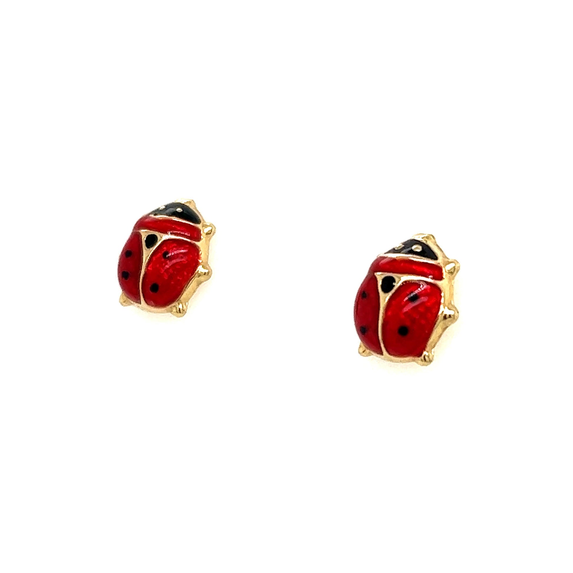 Italian Made Enamel Lady Bug Stud Earrings 14k