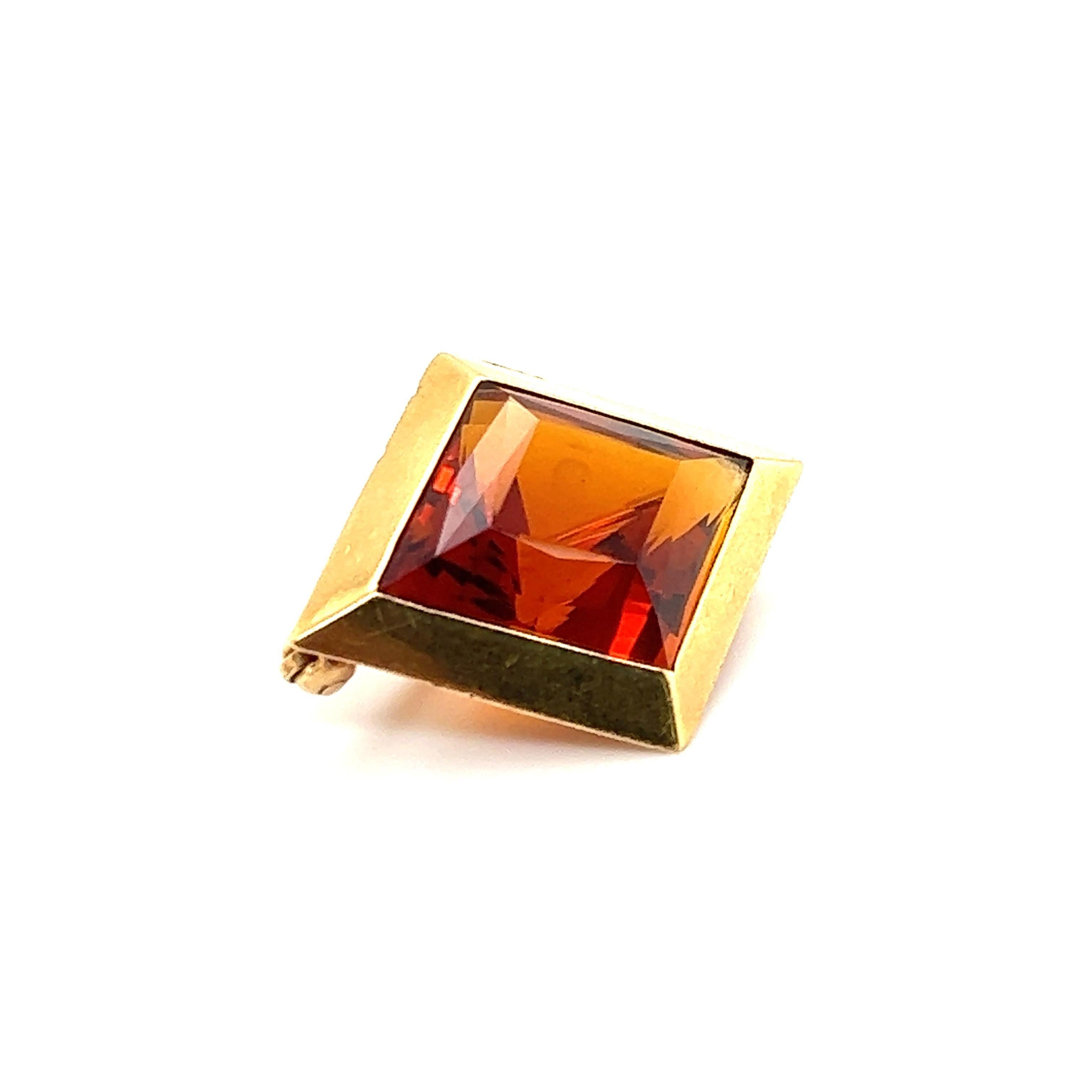 J.E. Caldwell & Co. Citrine Gemstone Shield Brooch Pendant 18k Yellow Gold