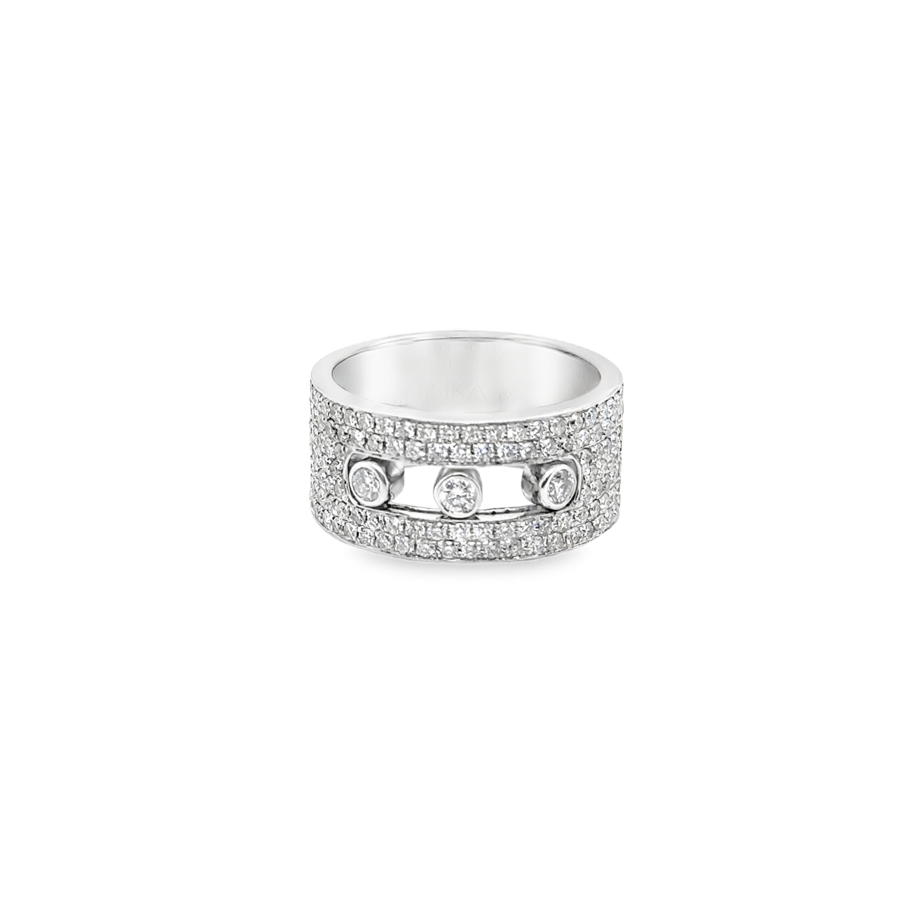 Messika Paris "Move Joaillerie" Rolling Diamond Wide Band Ring 18k White Gold
