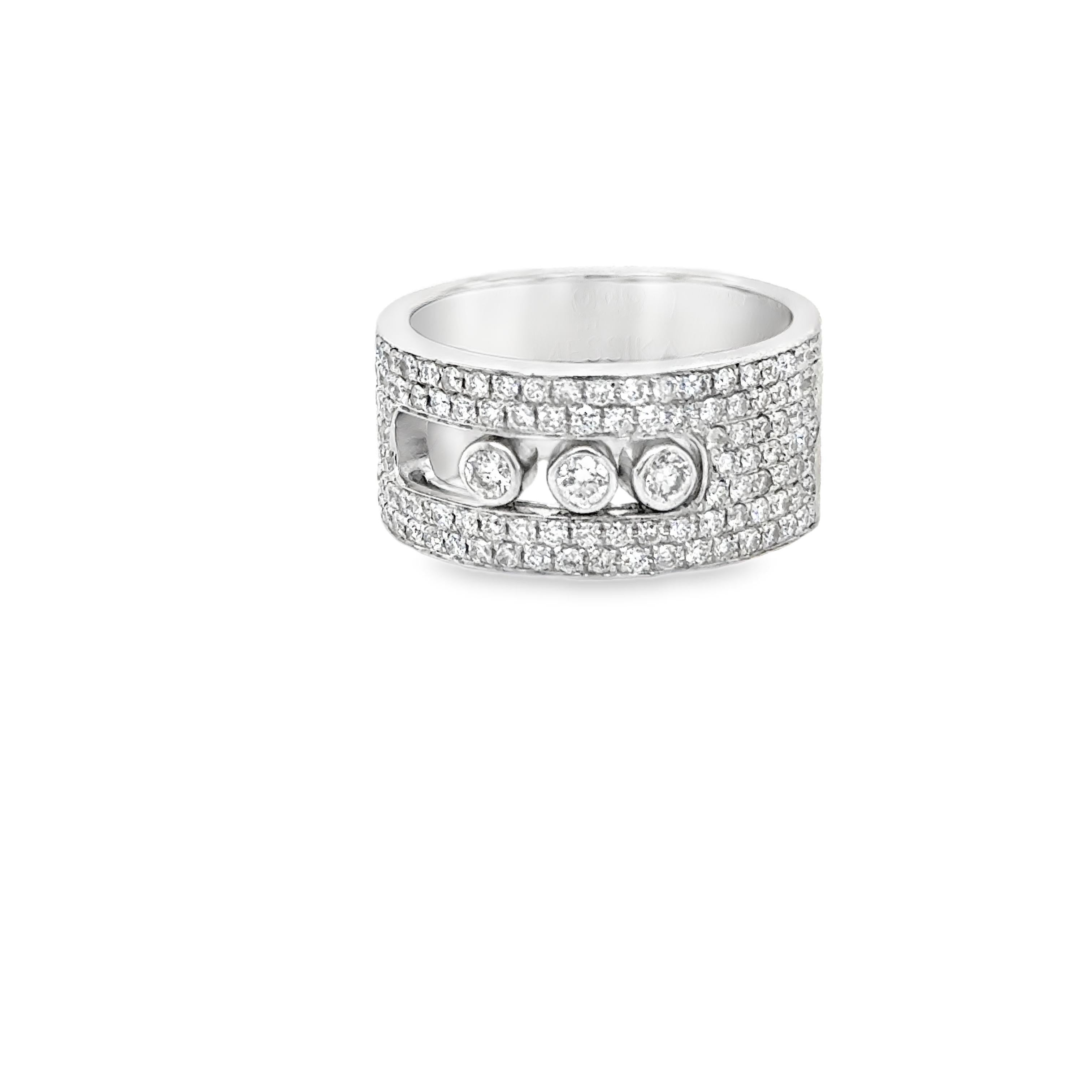 Messika Paris "Move Joaillerie" Rolling Diamond Wide Band Ring 18k White Gold