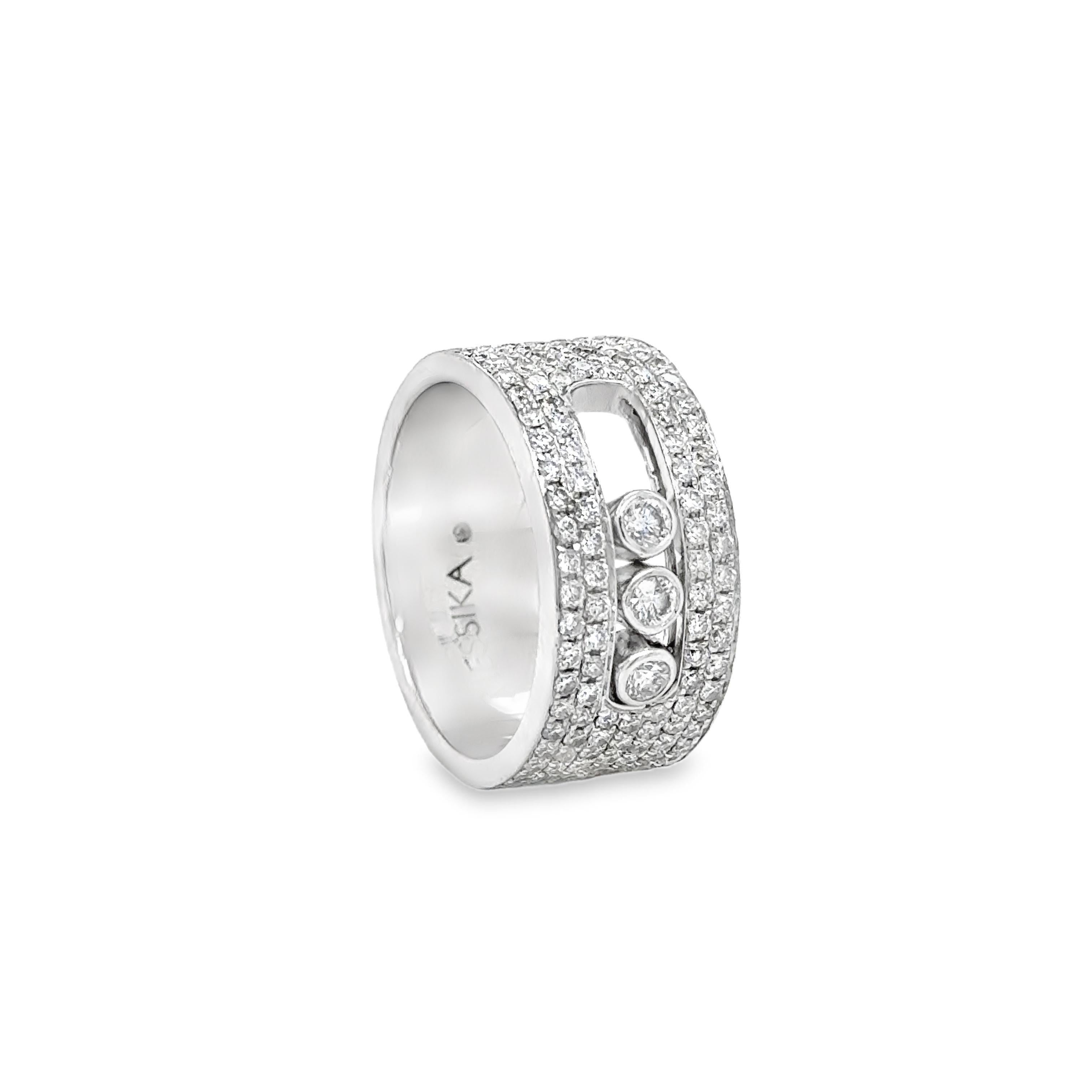 Messika Paris "Move Joaillerie" Rolling Diamond Wide Band Ring 18k White Gold